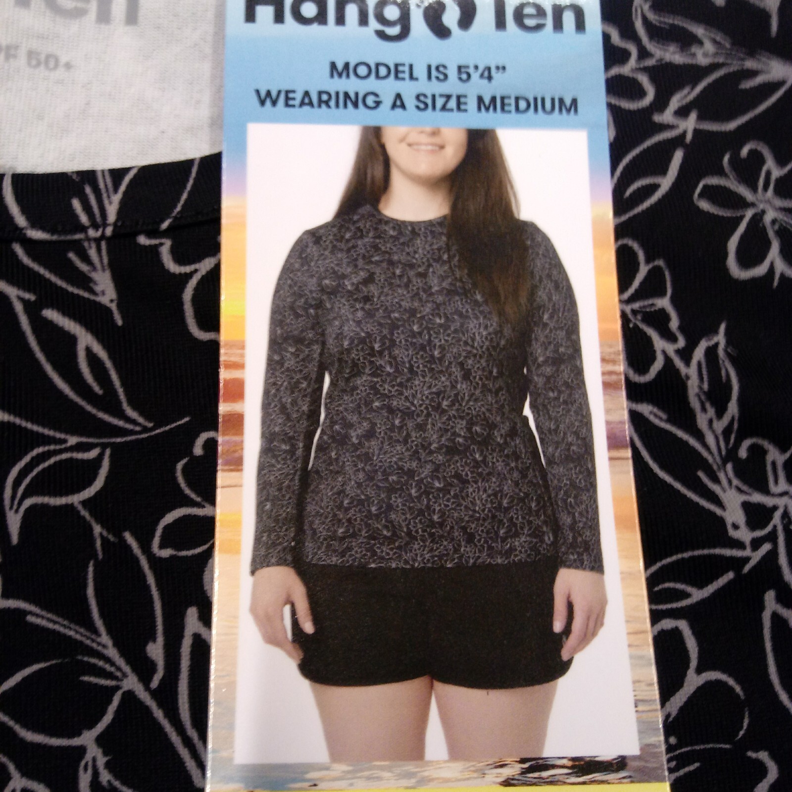Hang Ten Long Sleeve Sun Protection T-Shirt with Pocket black floral Large