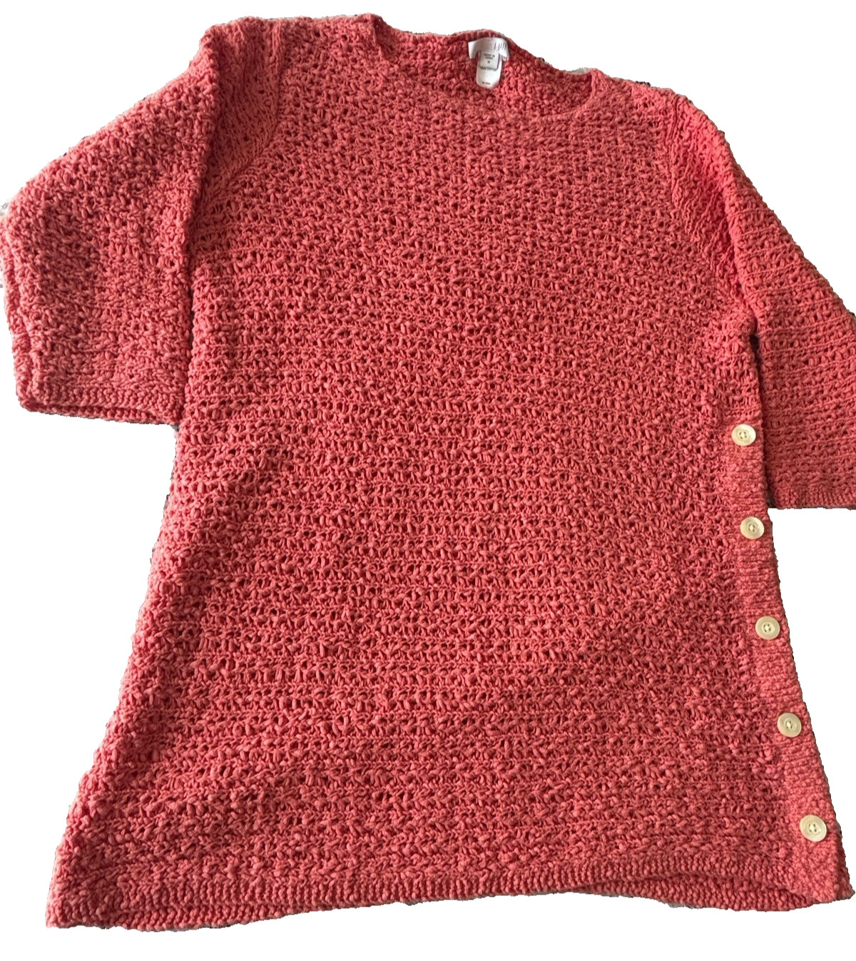 J. Jill Women’s Coral Crochet Knit Side Button Tunic Top Women’s Size Medium