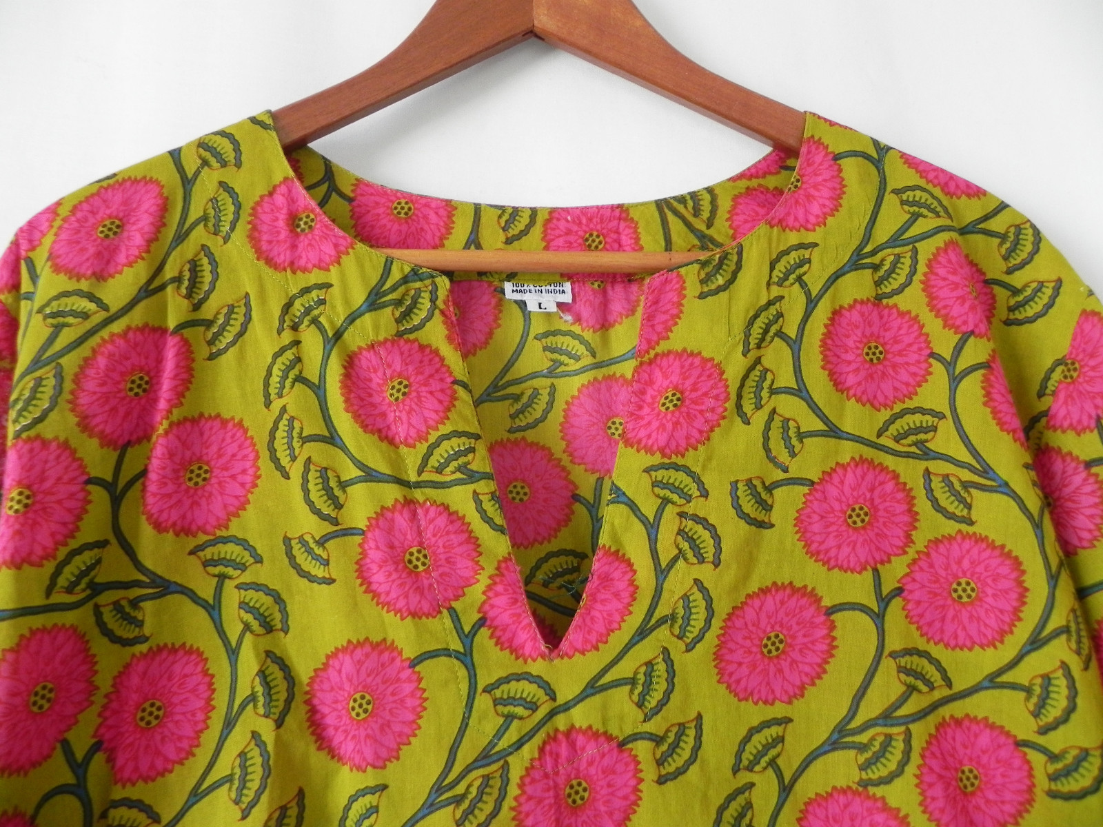 Made in India Tunic Top Slit Sides Multi-Color 3/4 Sleeve Rayon Floral L(US M)