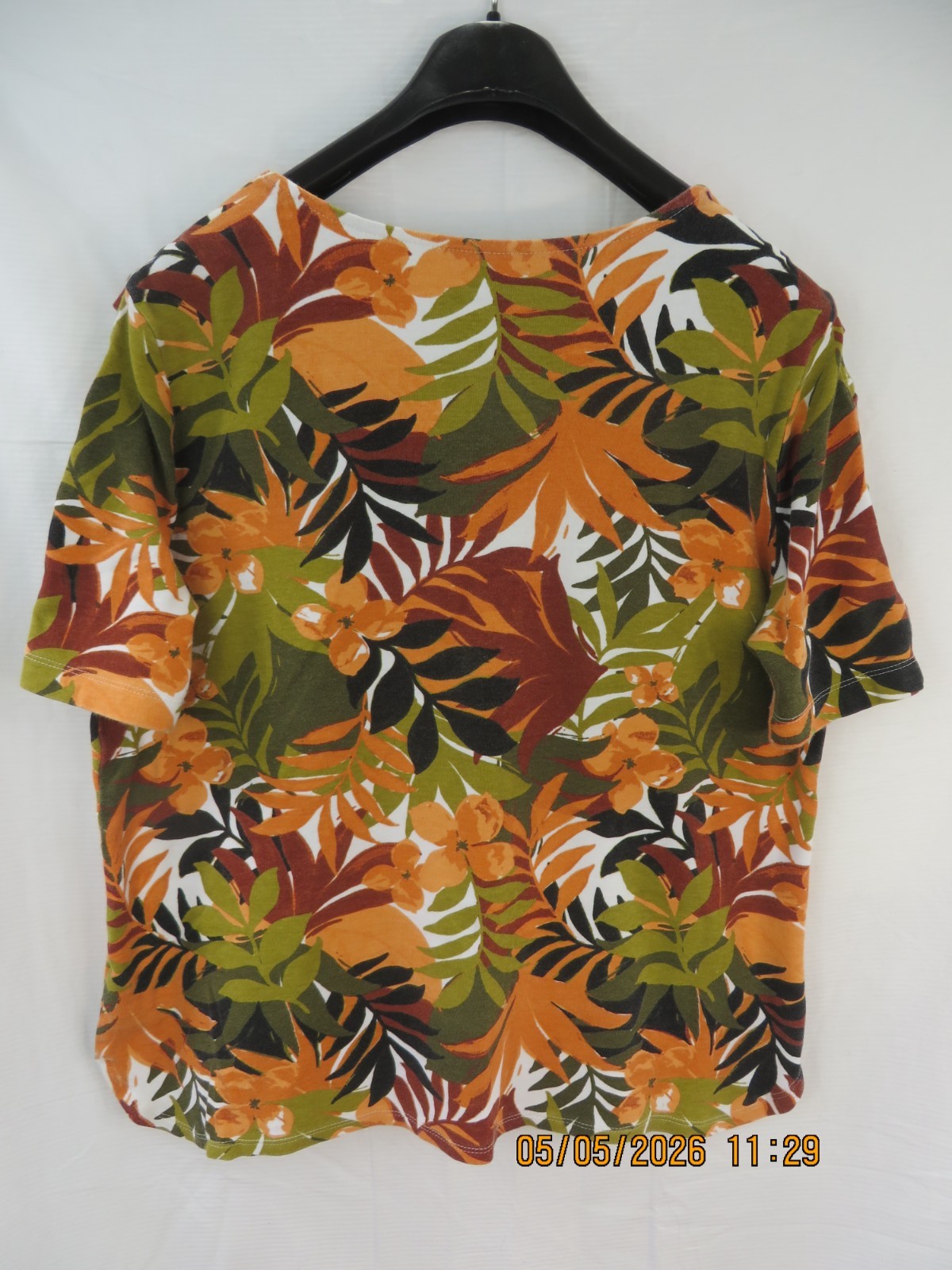 RUBY RD. SZ XL 100% Cotton Green/Orange/Maroon Knit-Cloth Top Tee Shirt