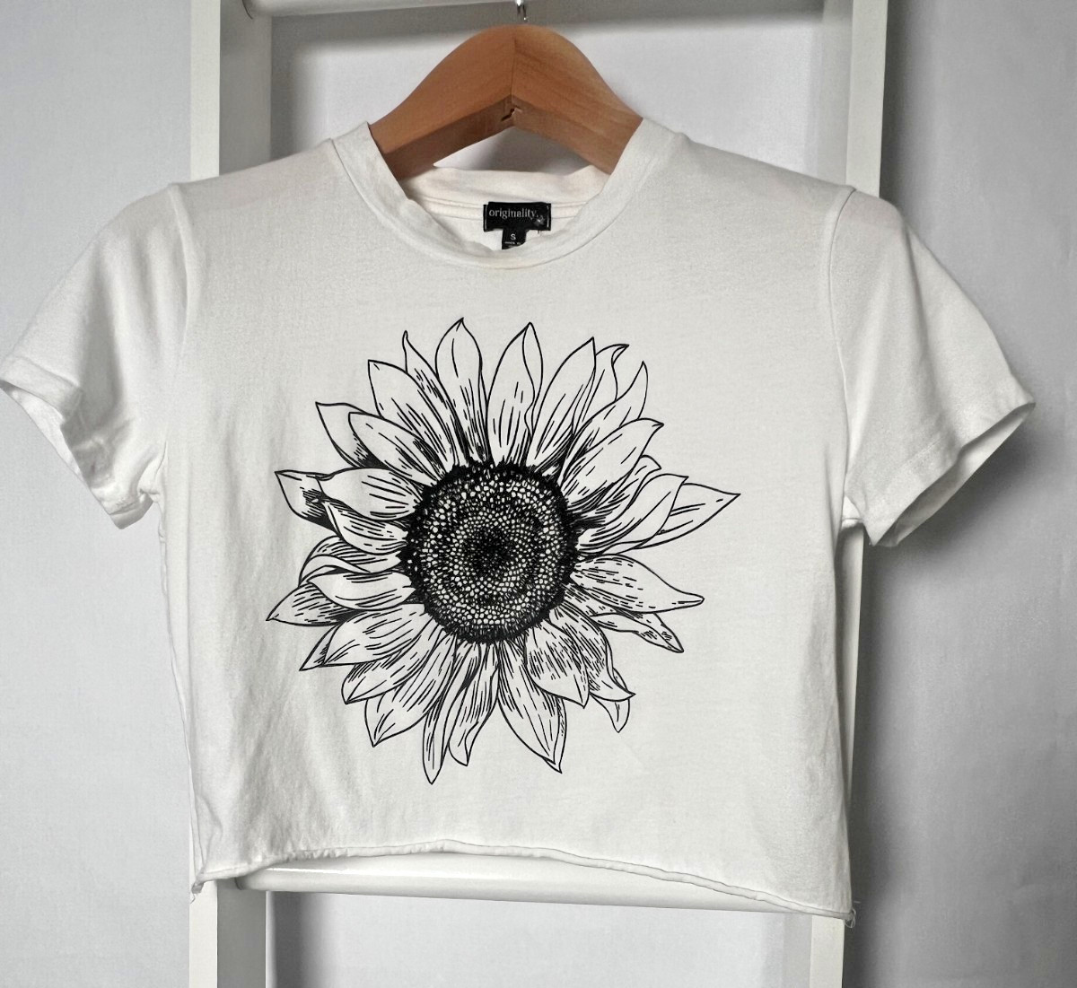 Sunflower Cropped Knit Top Womens S White Black Crew Neck Short Slv Originality