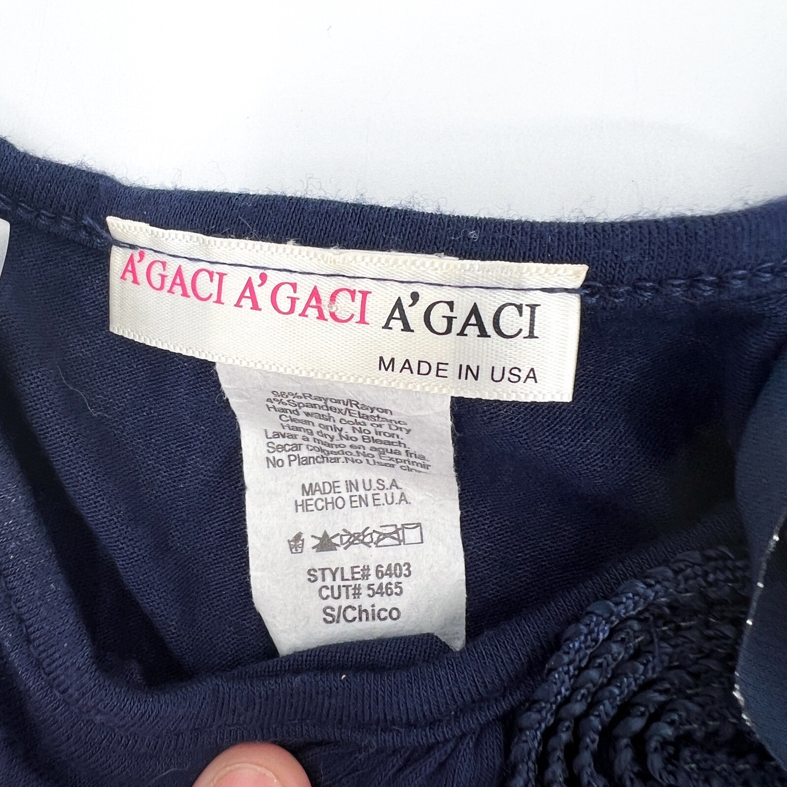 A’gaci Shirt Womens Small Navy Blouse Asymmetrical Rose Single Strap Embroidered