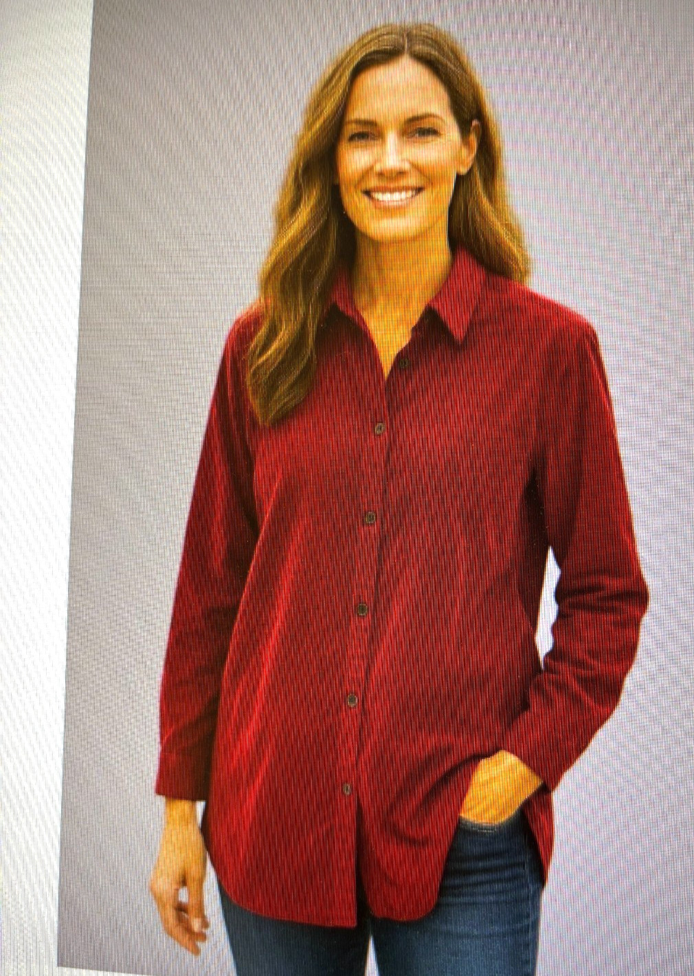 J Jill Womens RED Large Corduroy Button Up Shirt Long Sleeve Blouse top L