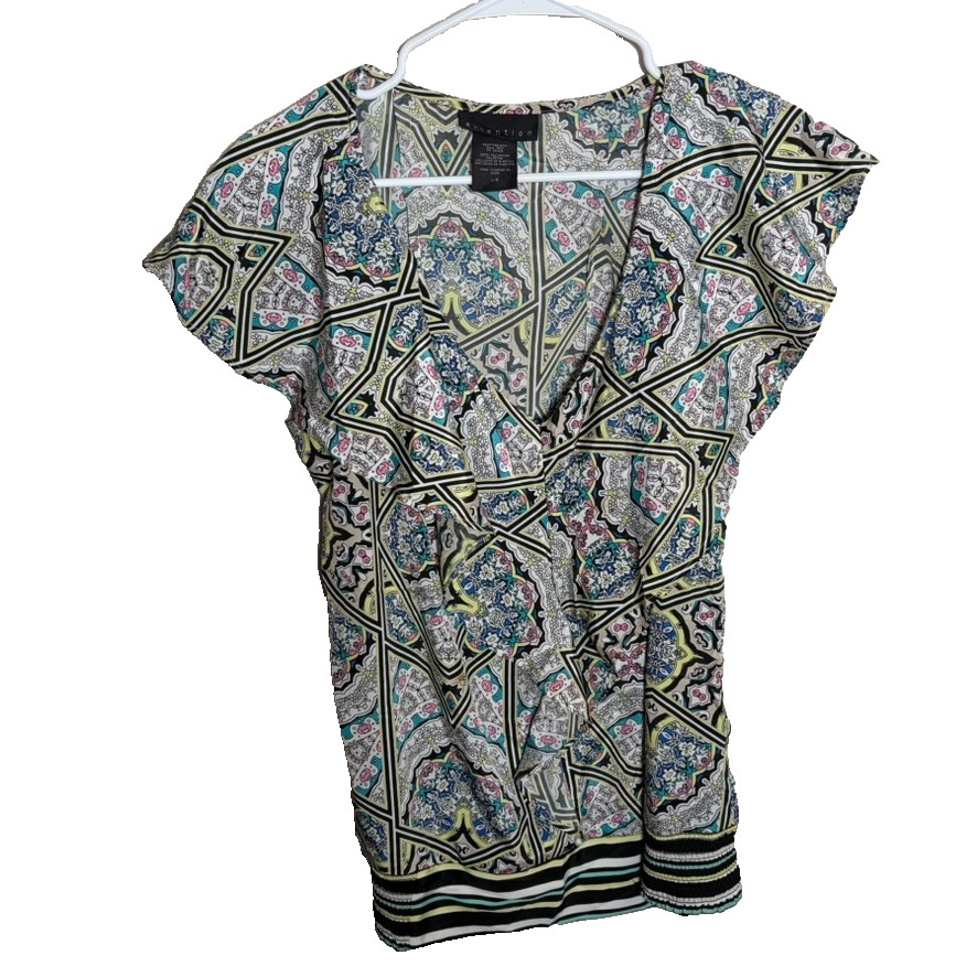 Attention Blouse Women’s Large V-Neck Short Sleeve Ruffle Casual Top Shirt