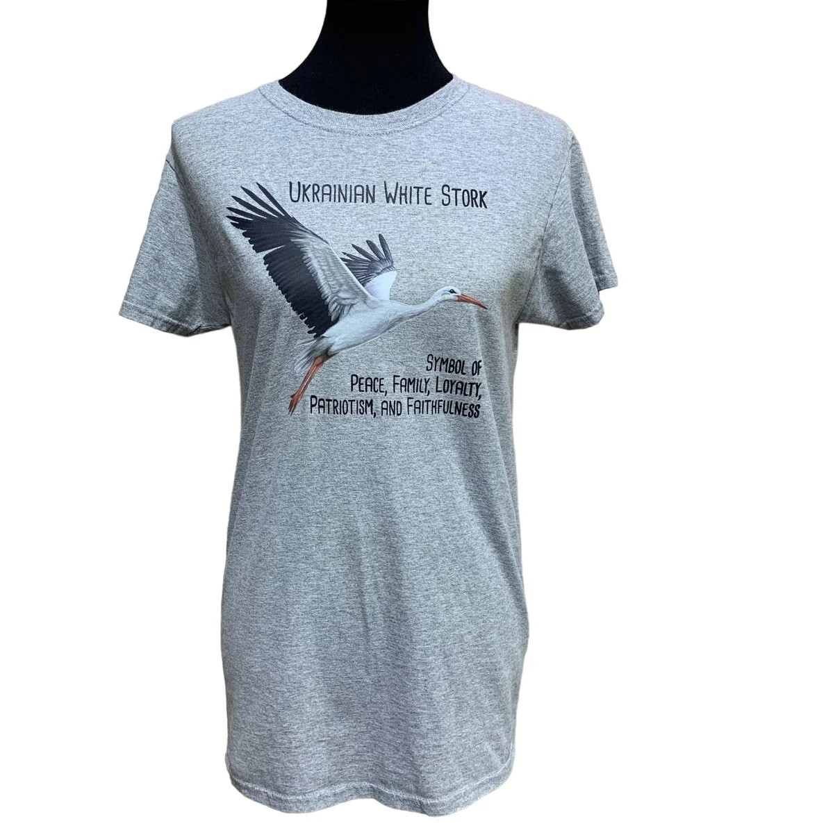 Upcycled Hand Printed Mens Small Ukraine Flag Stork Bird Slava Ukraini Art Tee