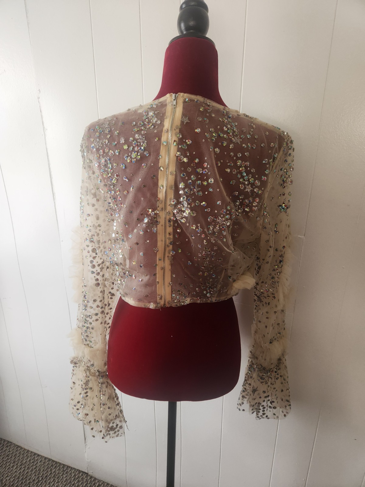 Fashion Nova Blusa Top Under The Electric Sky Mesh Nude size xl Party Festival