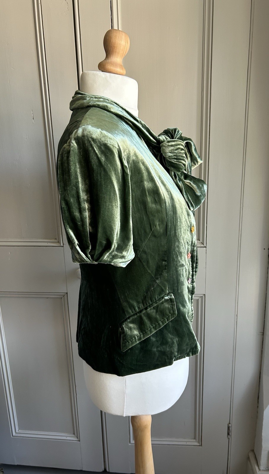 Paul Smith Blue label Italian Green Silk Blend Velvet Pussybow Jacket Size Uk 10