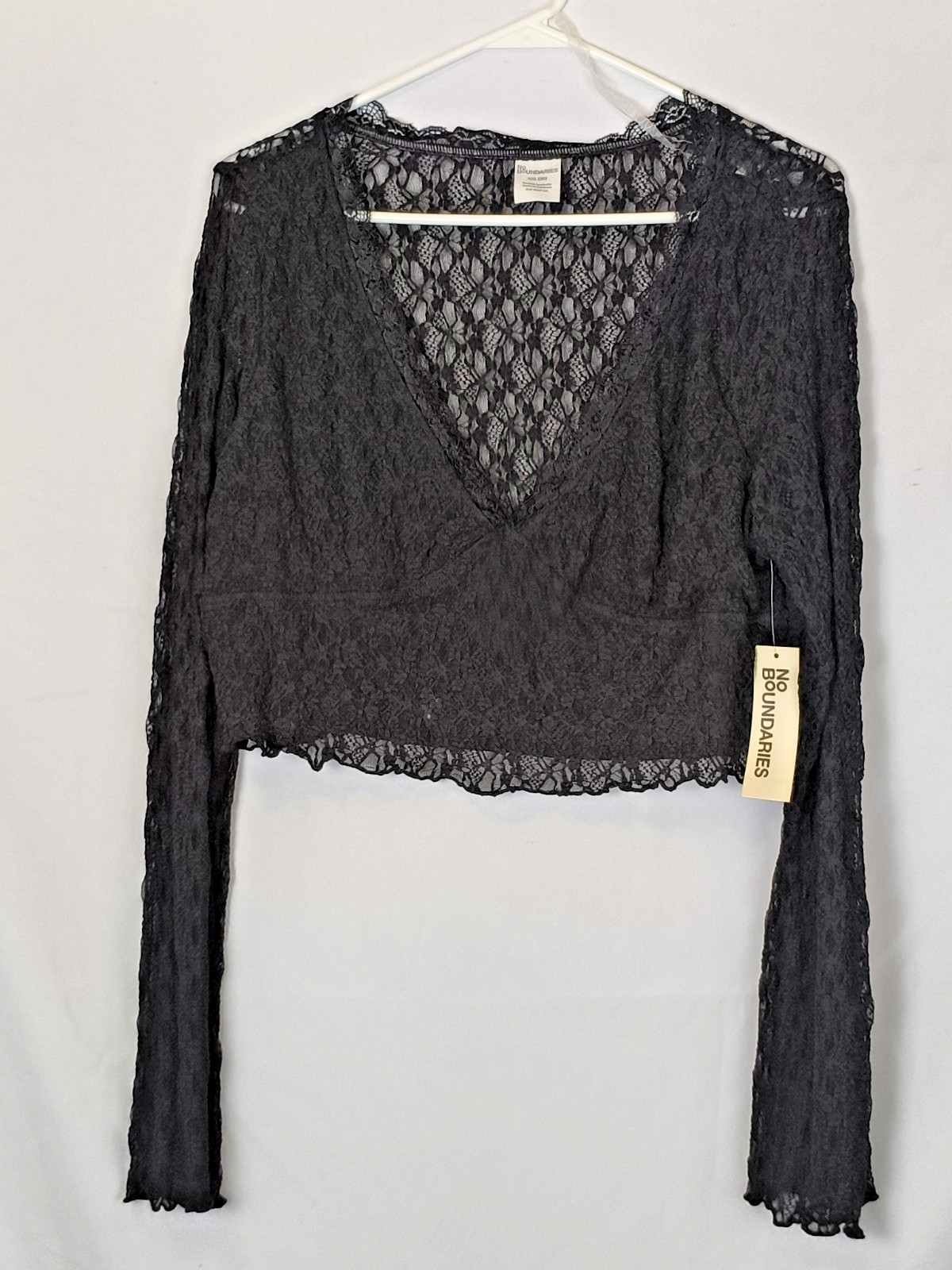 Black Floral Lace Crop Top Long Flare Sleeve Milkmaid Jrs 20 Goth Witchy Emo