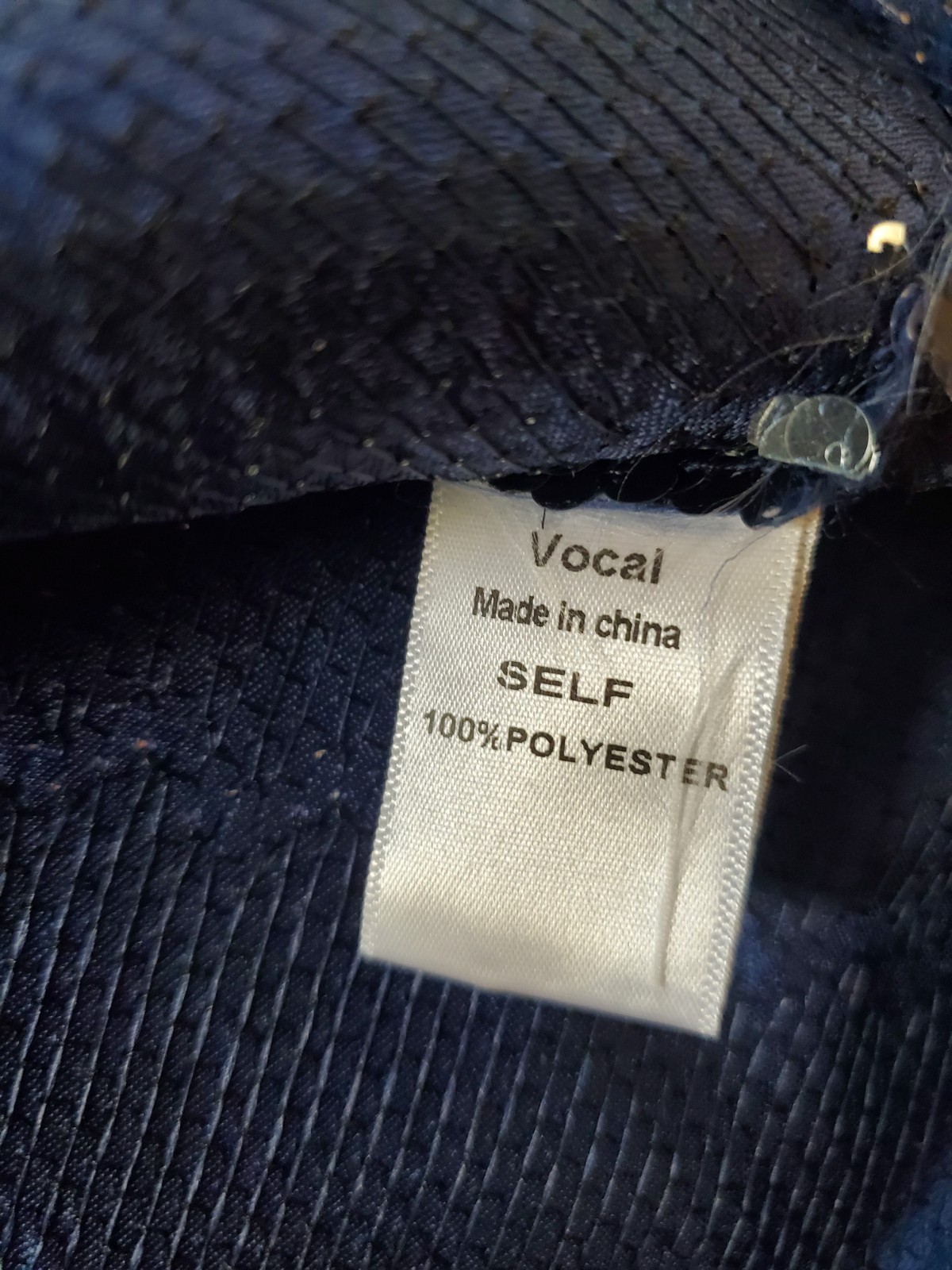 Vocal USA Dark Blue Sequin Chain Sleeve V neck Large Women’s Party Blouse New A4