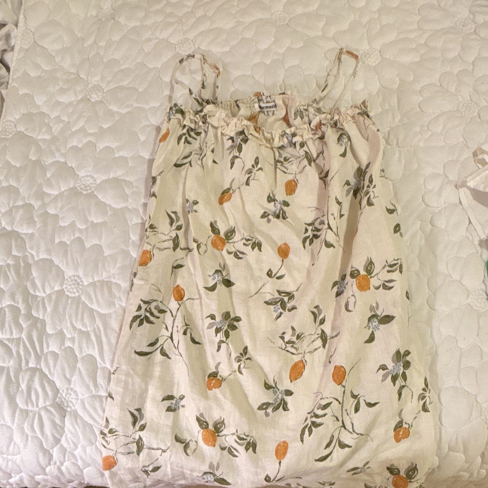 Reformation Women’s M Cream Floral Ruffle Square Necklace mini dress