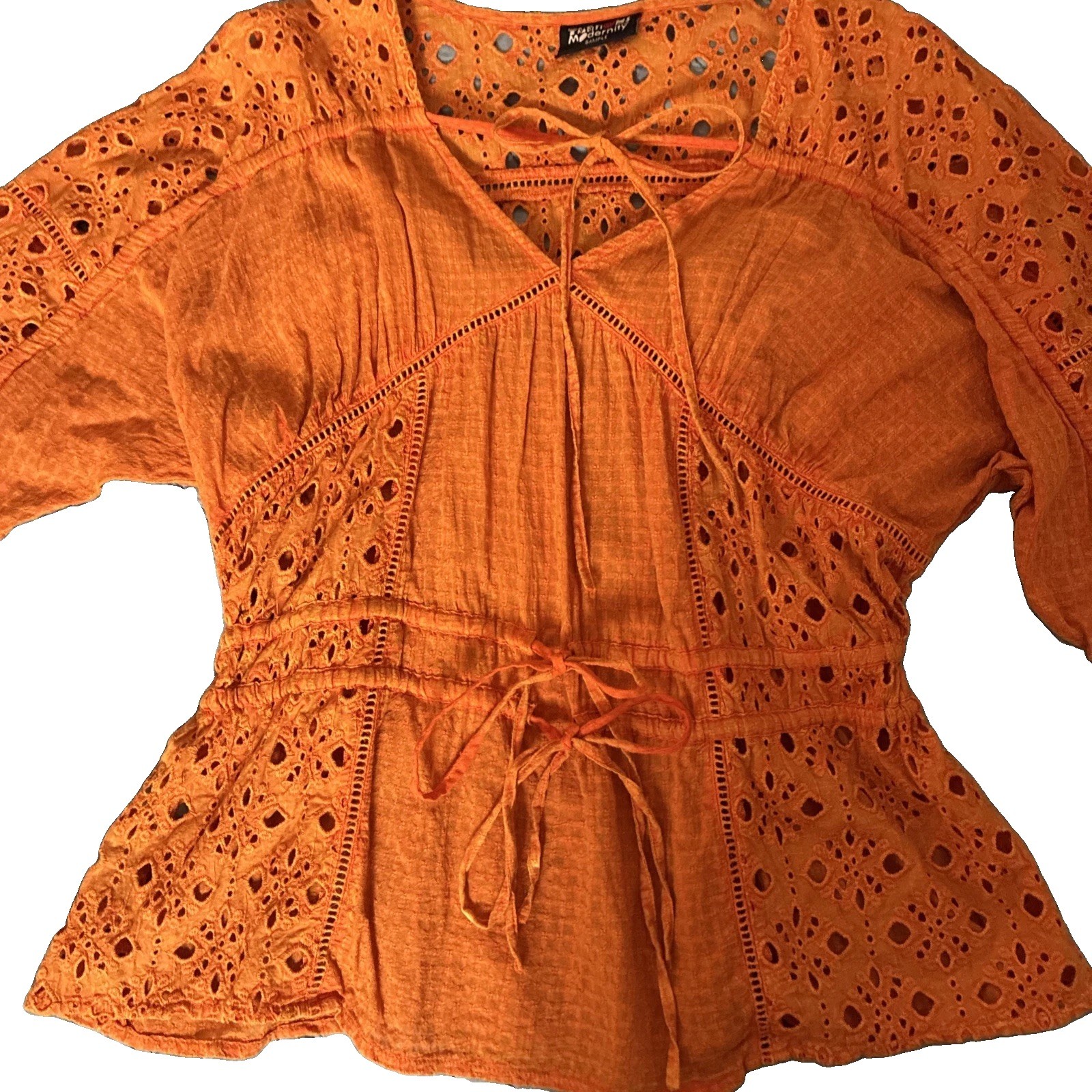 Artsy Embroidered Crochet Lacy Top OS Fairy Whimsigoth Boho Festival Orange