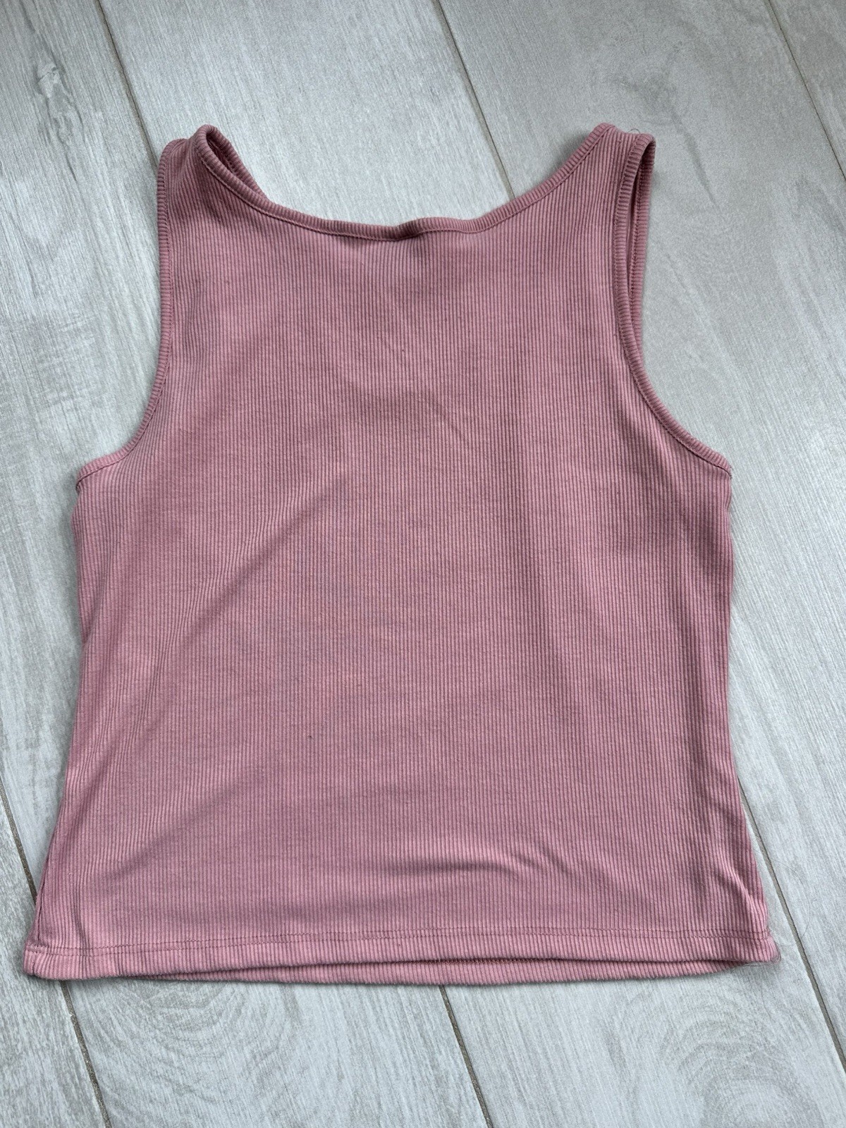See Reverse Pink Ribbed Knit Solid Round Neck Keyhole Sleeveless Tank Top L