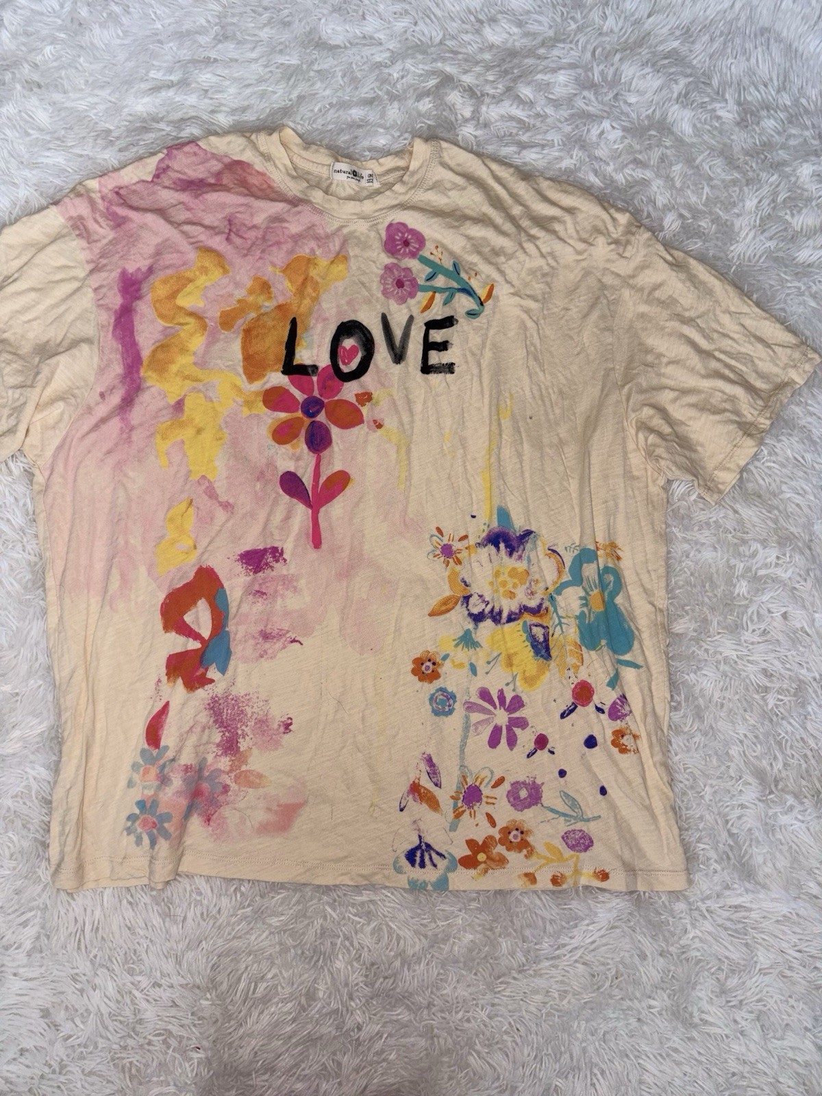 Natural Life “Love” Colorful Floral One Size Tee. Exc. Cond. So Pretty