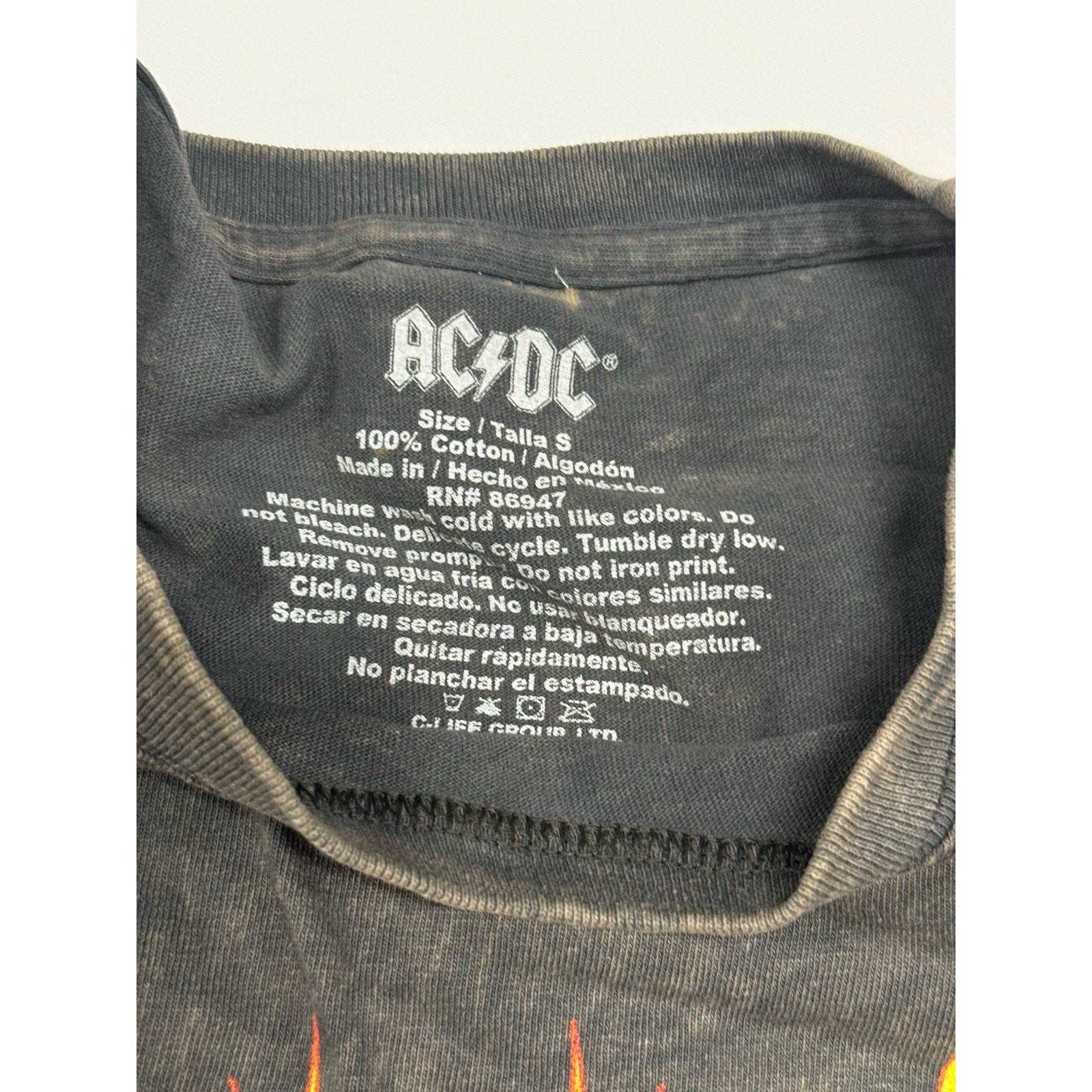 AC/DC Highway to Hell Graphic Tee T-Shirt ACDC Flames Acid Wash Shirt Small Crop