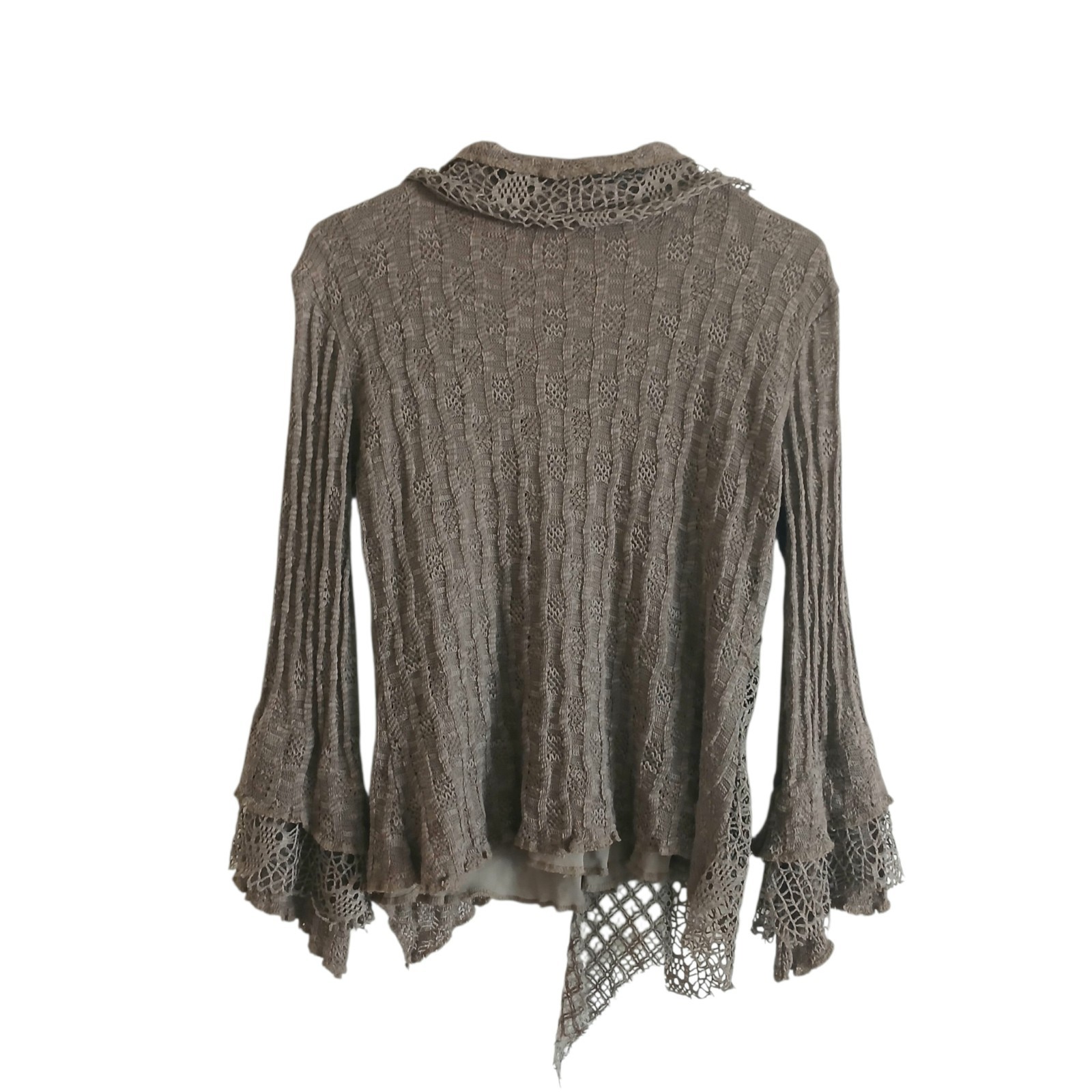PRETTY ANGEL Mixed Media Goblincore Bell Sleeve Top Women’s L Brown Crochet