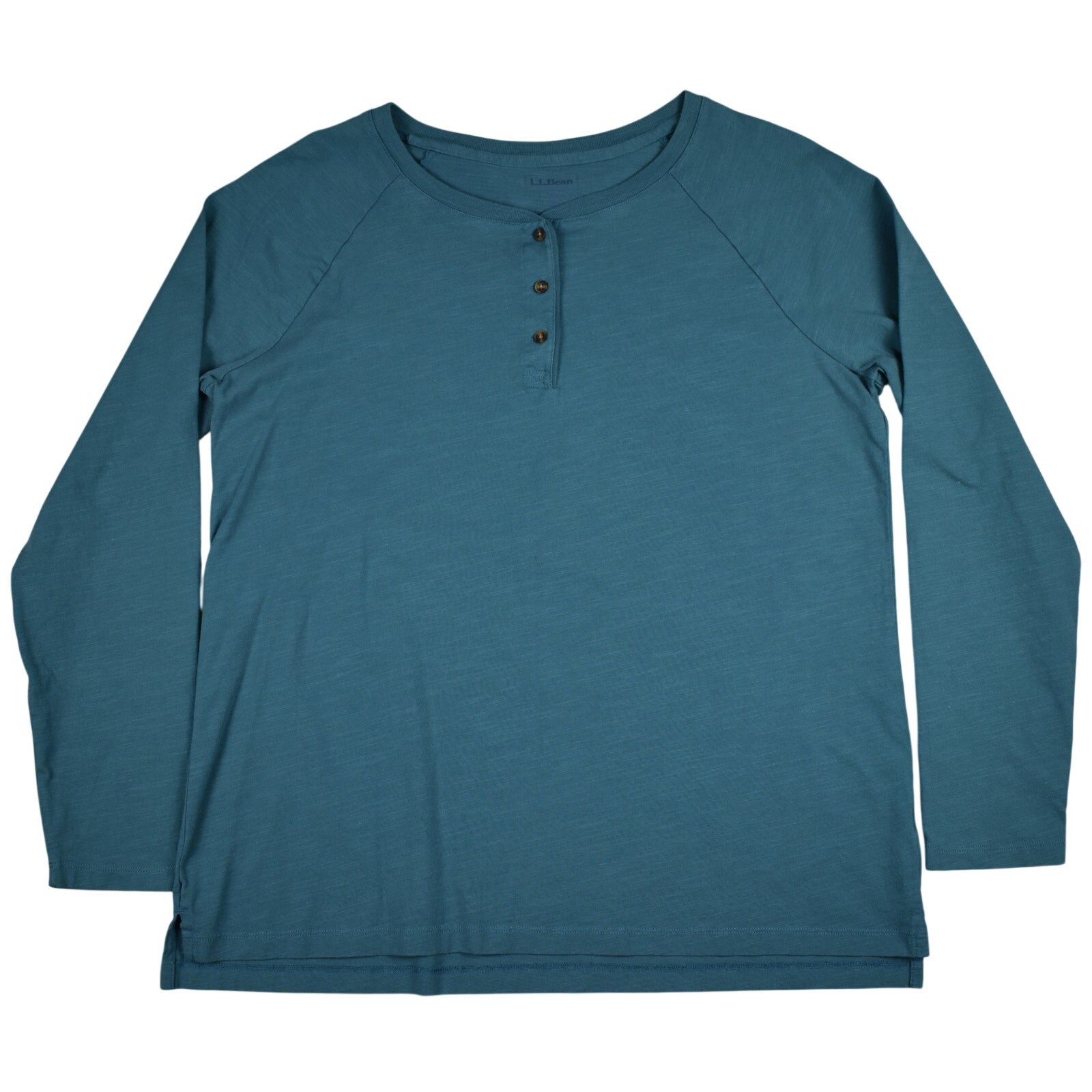 LL Bean Shirt Women’s L Teal Green Henley Long Sleeve Knit Top Outdoor Gorpcore