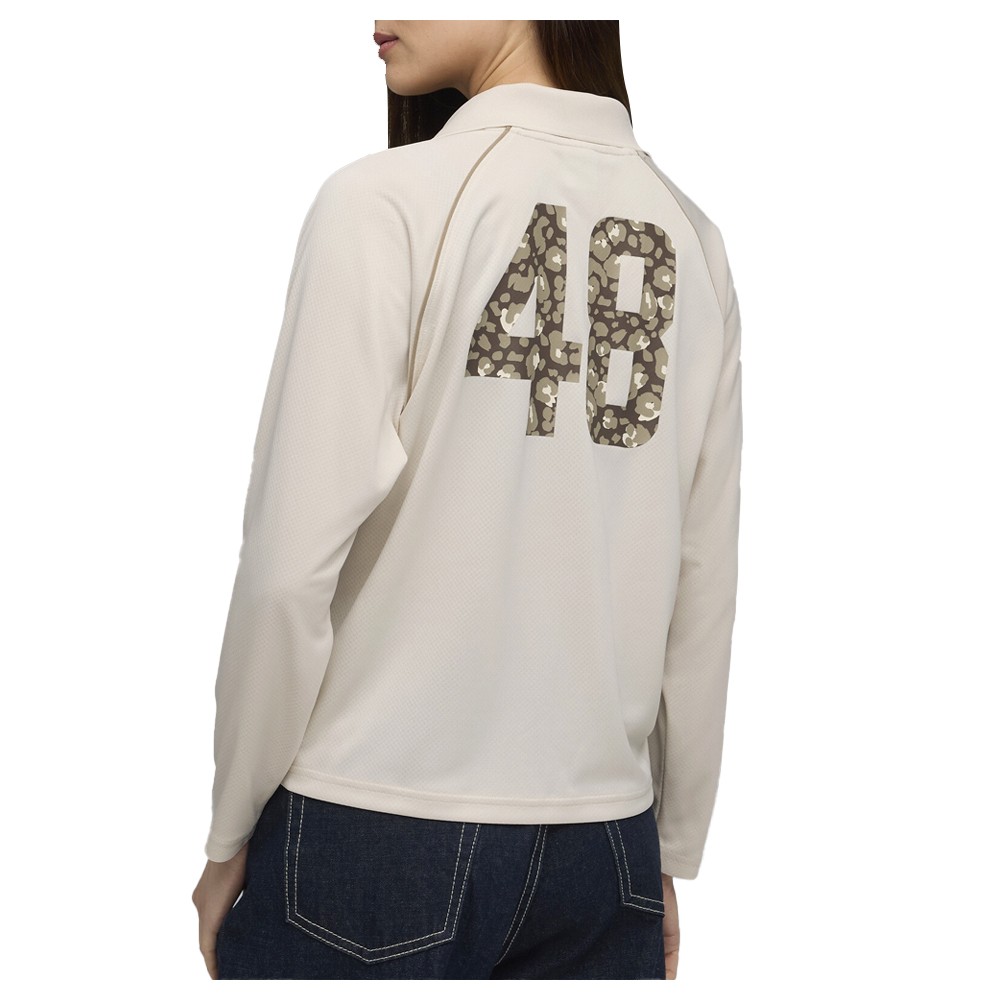 PUMA Essentials Animal Print Long Sleeve Polo Shirt Womens Beige Casual 69033687