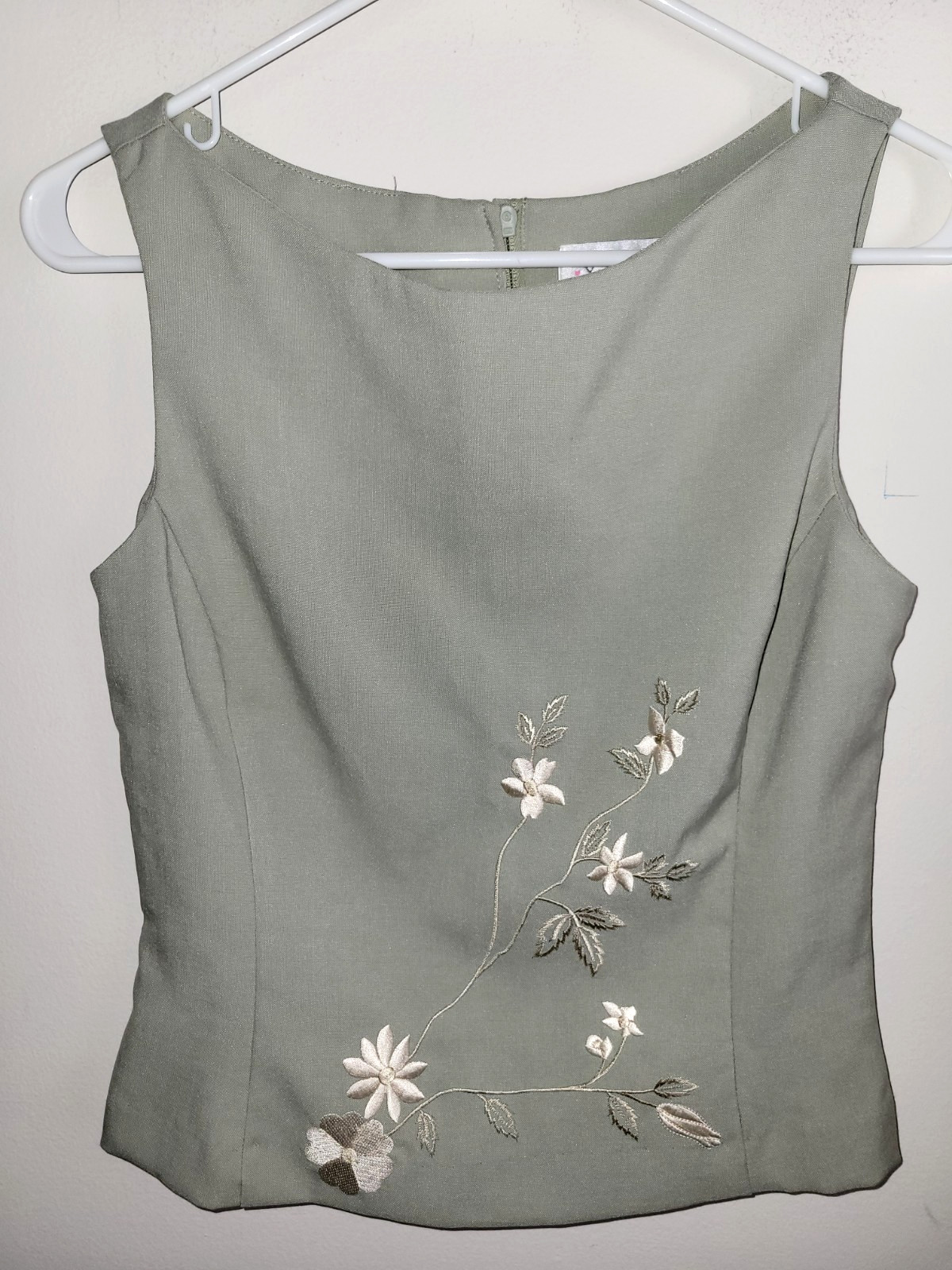 XoXo Sleeveless Blouse Top Vintage Floral Embroidered Zip Green Womens Small