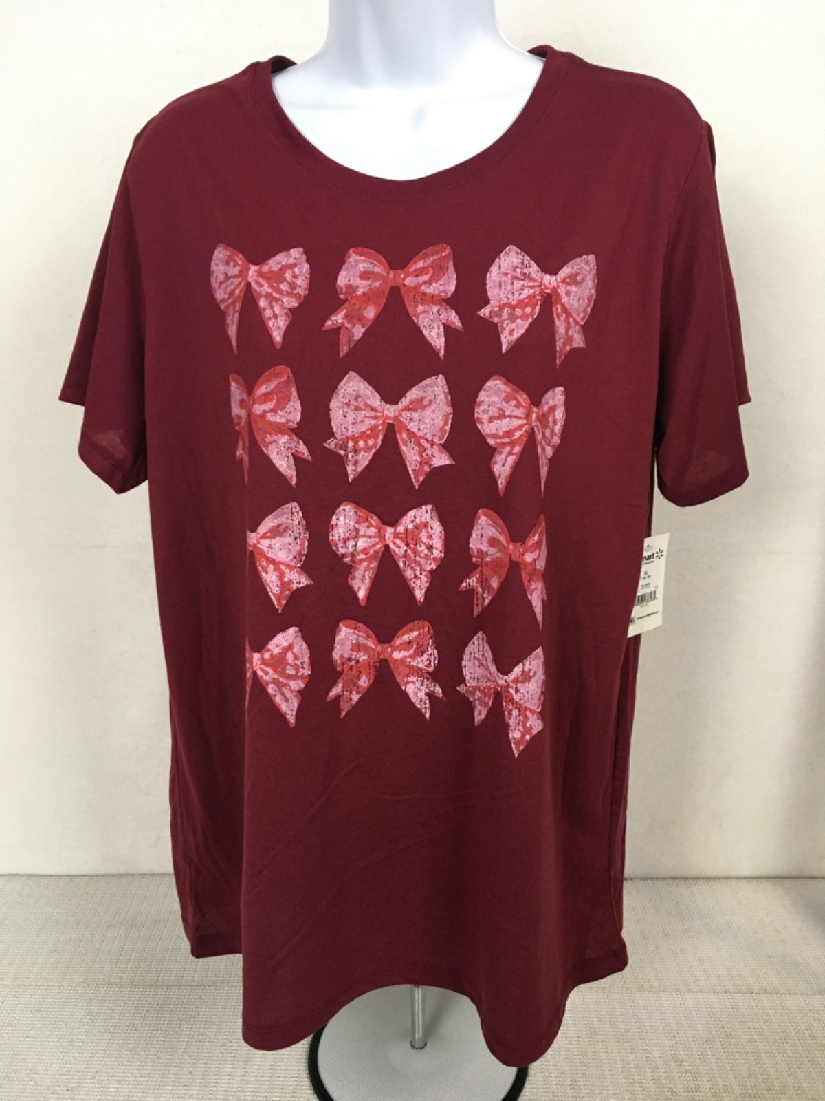 Positive Tees Top Women Size XL 16 to 18 Red with Bows Short Sleeves T shirt New