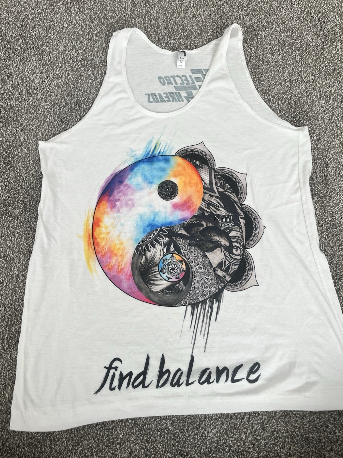 Electro Threads Tank Top Boho Hippie White Size Small Yin Yang JJ