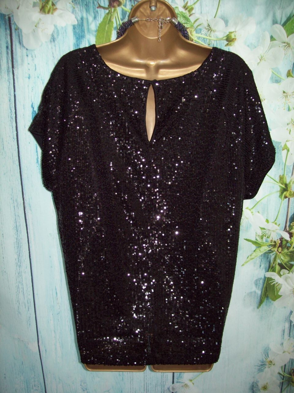 Next Black Sequin Stretch Top Size 18 Petite Party Evening Cruise Occasion
