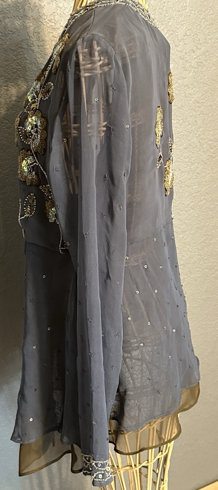 Soft Surroundings Gray Chiffon S Blouse Sequins Dark Fairy Core Whimsigoth