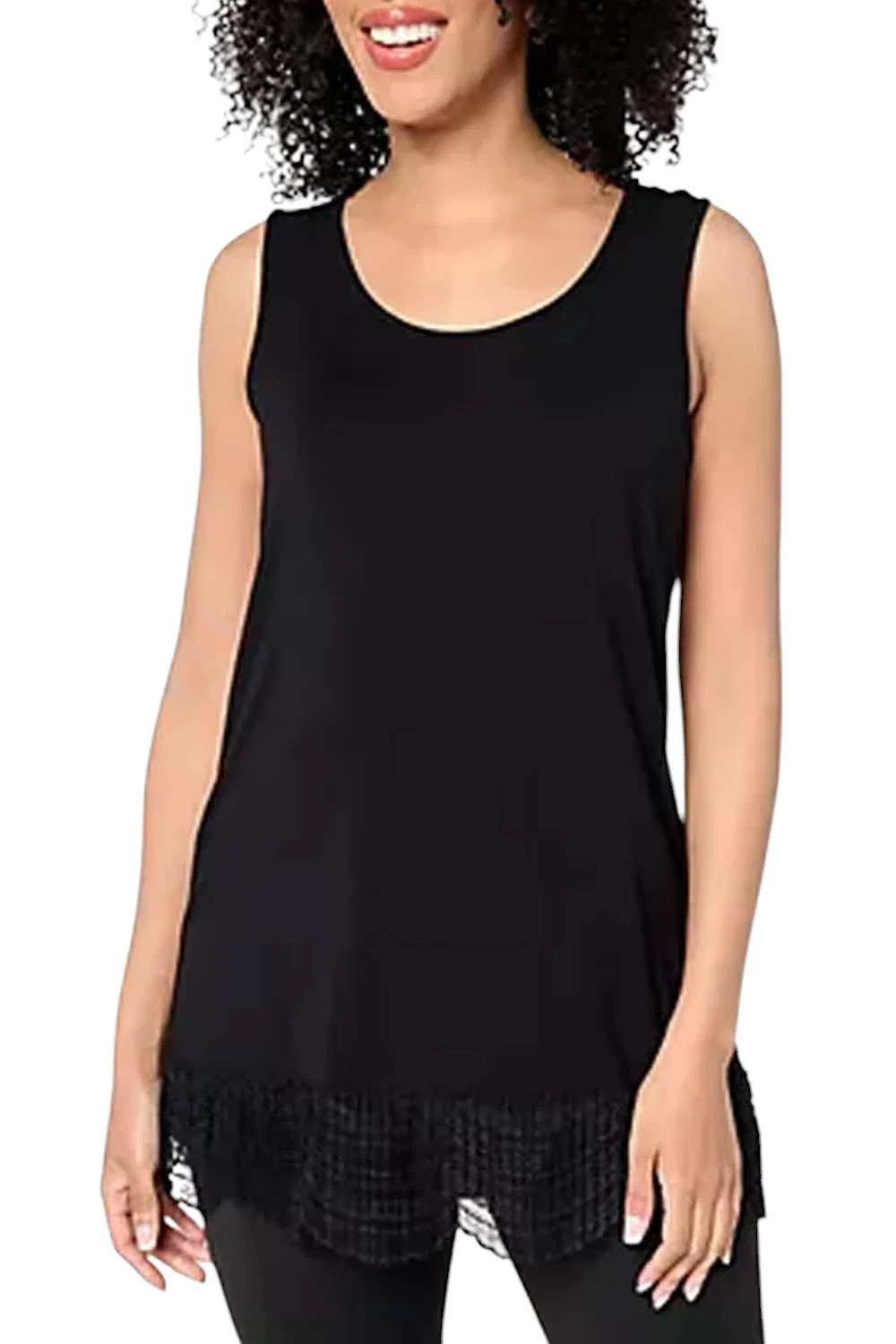 LOGO Layers by Lori Goldstein Women’s Knit Tank w/ Lace Trim Black