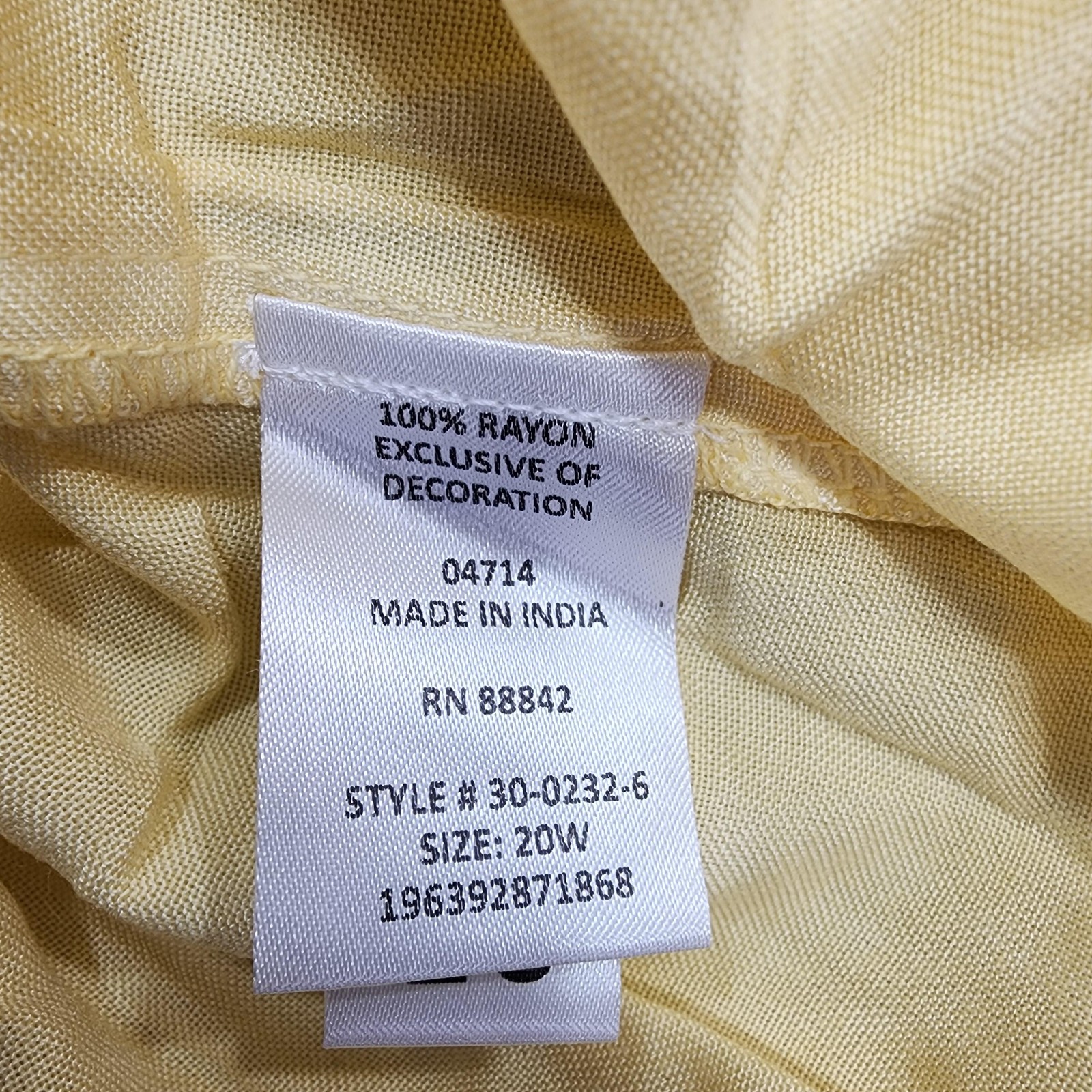 NEW Roaman’s Top Womens 20W Yellow Tunic Ruffled Short Sleeve Tunic Peasant