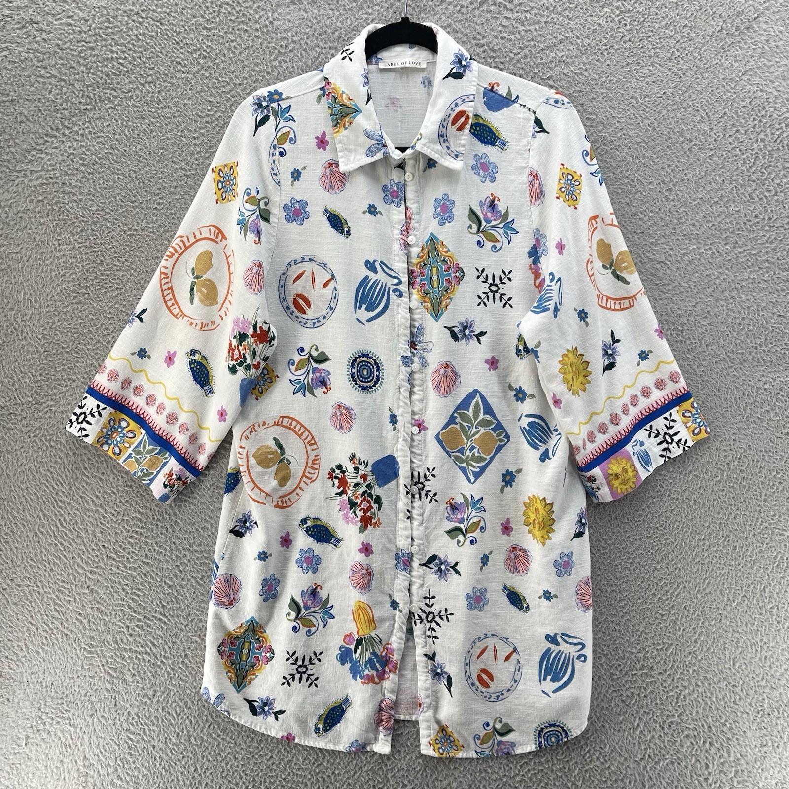 Label of Love Tunic Women Large Portofino Linen Button Down Shirt Beach Coverup