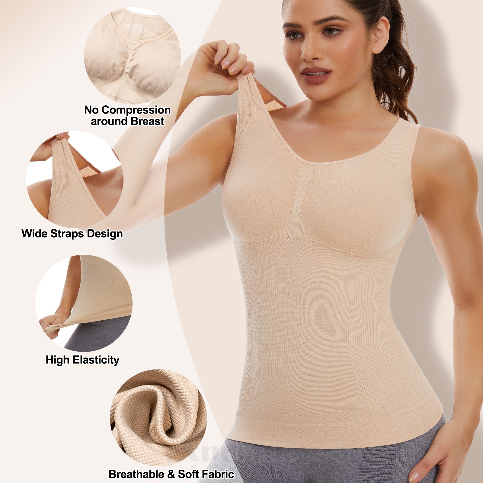 Womens Cami Shaper with Built in Bra Tummy Control Camisole Tank Top Body Shaper