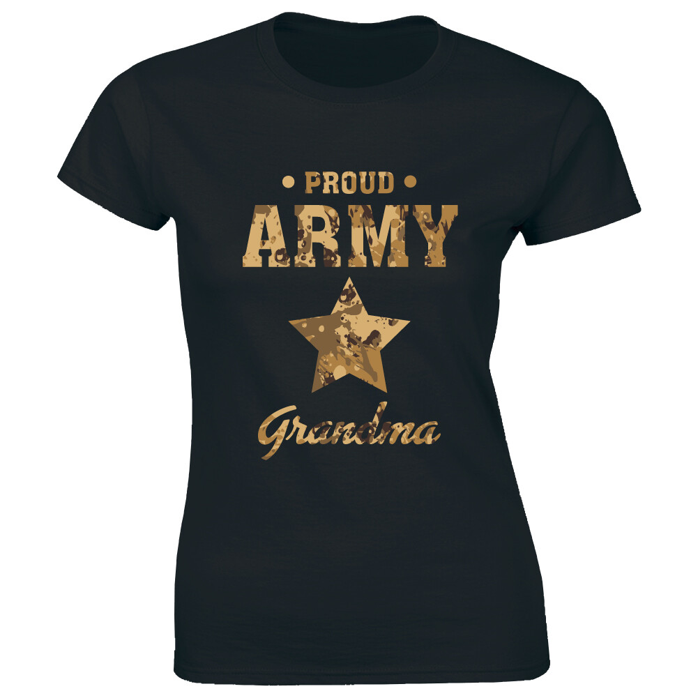 Proud Army Grandma with Grunge Camo Print Women’s T-Shirt My Soldier
