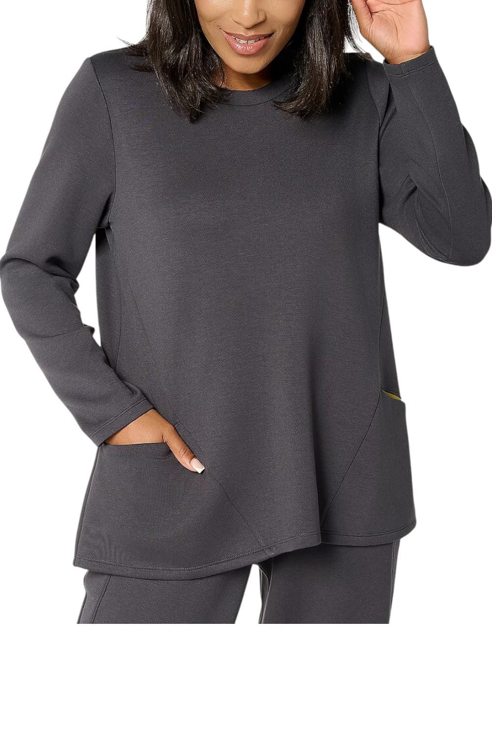LOGO by Lori Goldstein Women’s Long Slv Scuba Knit Seamed Top Phantom