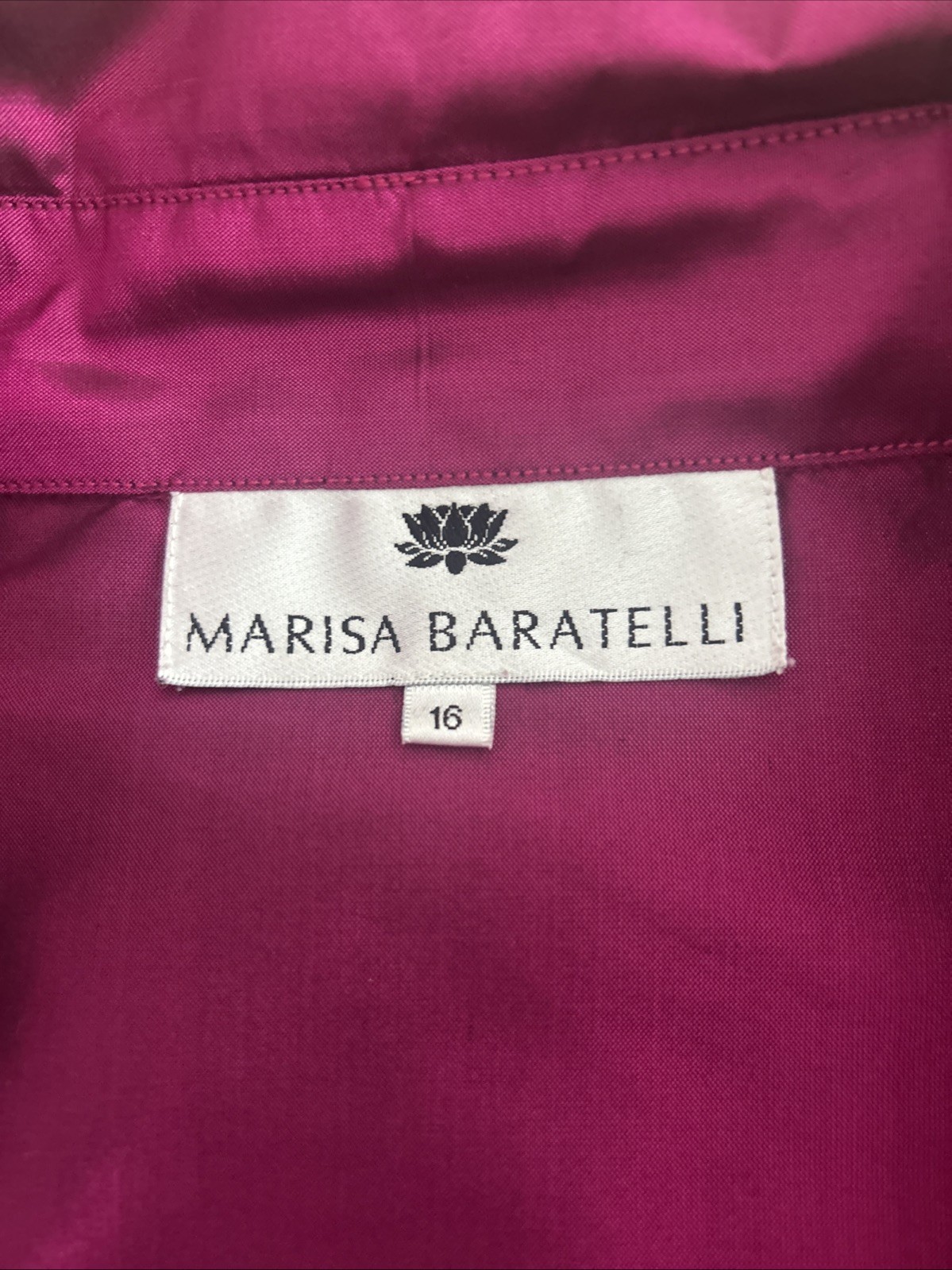 MARISA BARATELLI sz 16 Magenta Thai Silk Blouse Double Collar Cheetah Print Top
