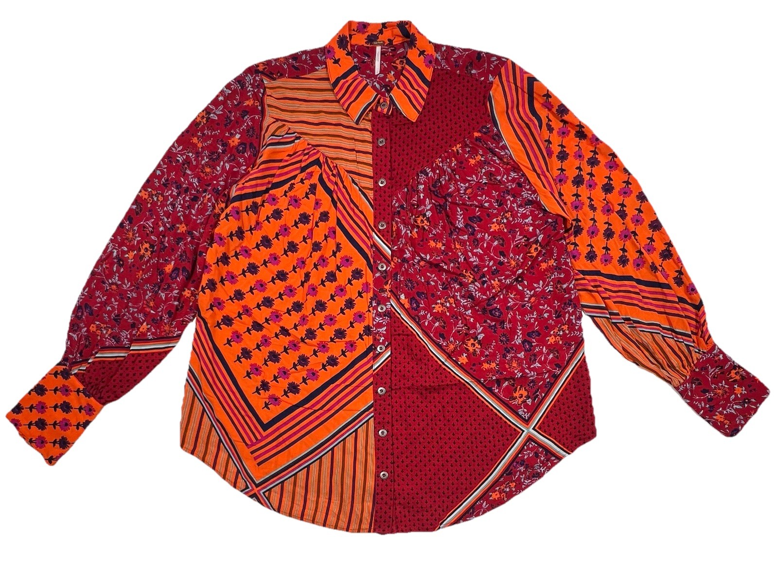 FREE PEOPLE Womens S Hazel Oversized Button Up Chili Pepper Boho Shirt Festival