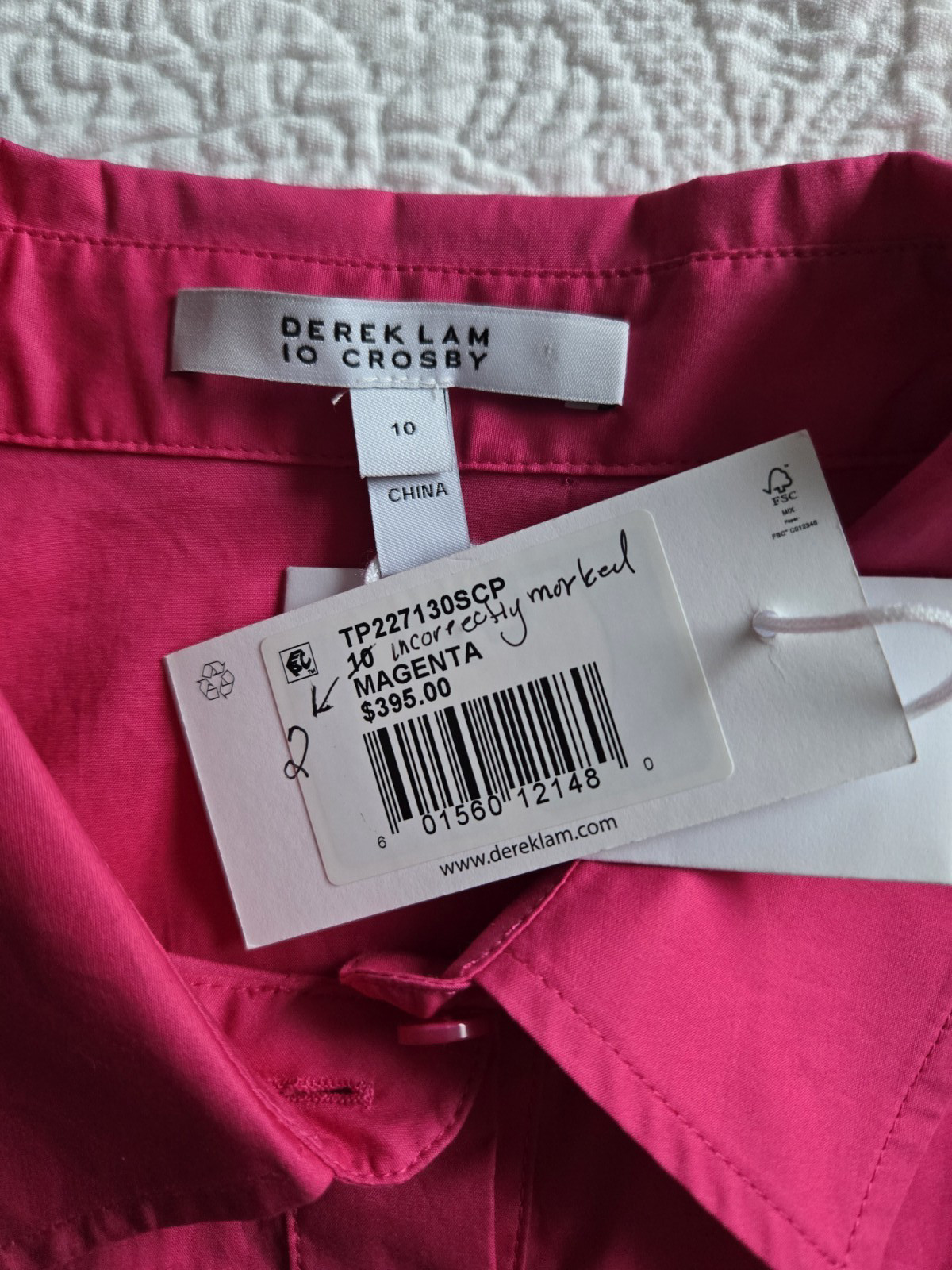 NEW Derek Lam 10 Crosby Sz 2 Casper Bolero Sleeve Button Down Magenta Blouse 2-1