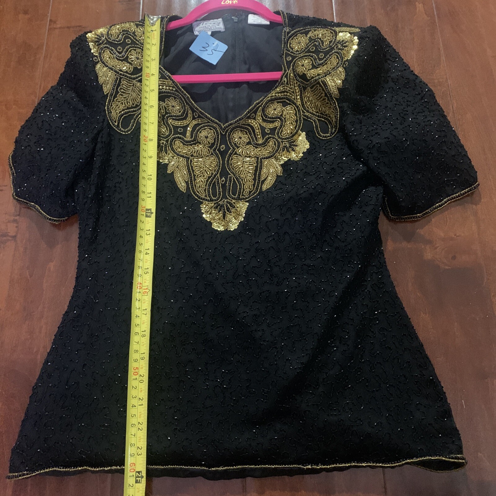 Vintage Stenay Sequin Beaded Floral Silk Blouse Women’s Size S