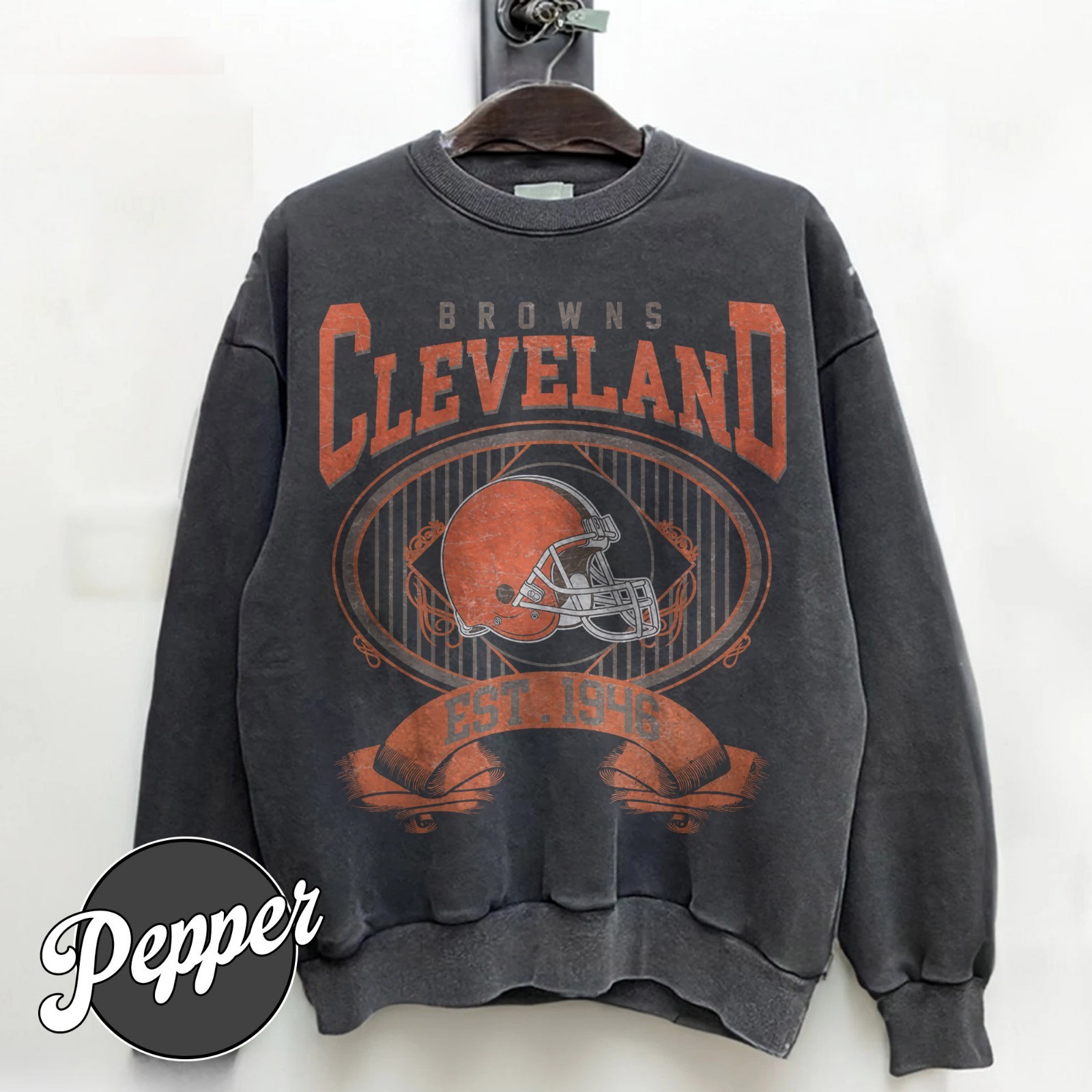 Comfort Color Cleveland Browns Est 1946 Retro 90s Pepper Sweatsshirt S-3XL