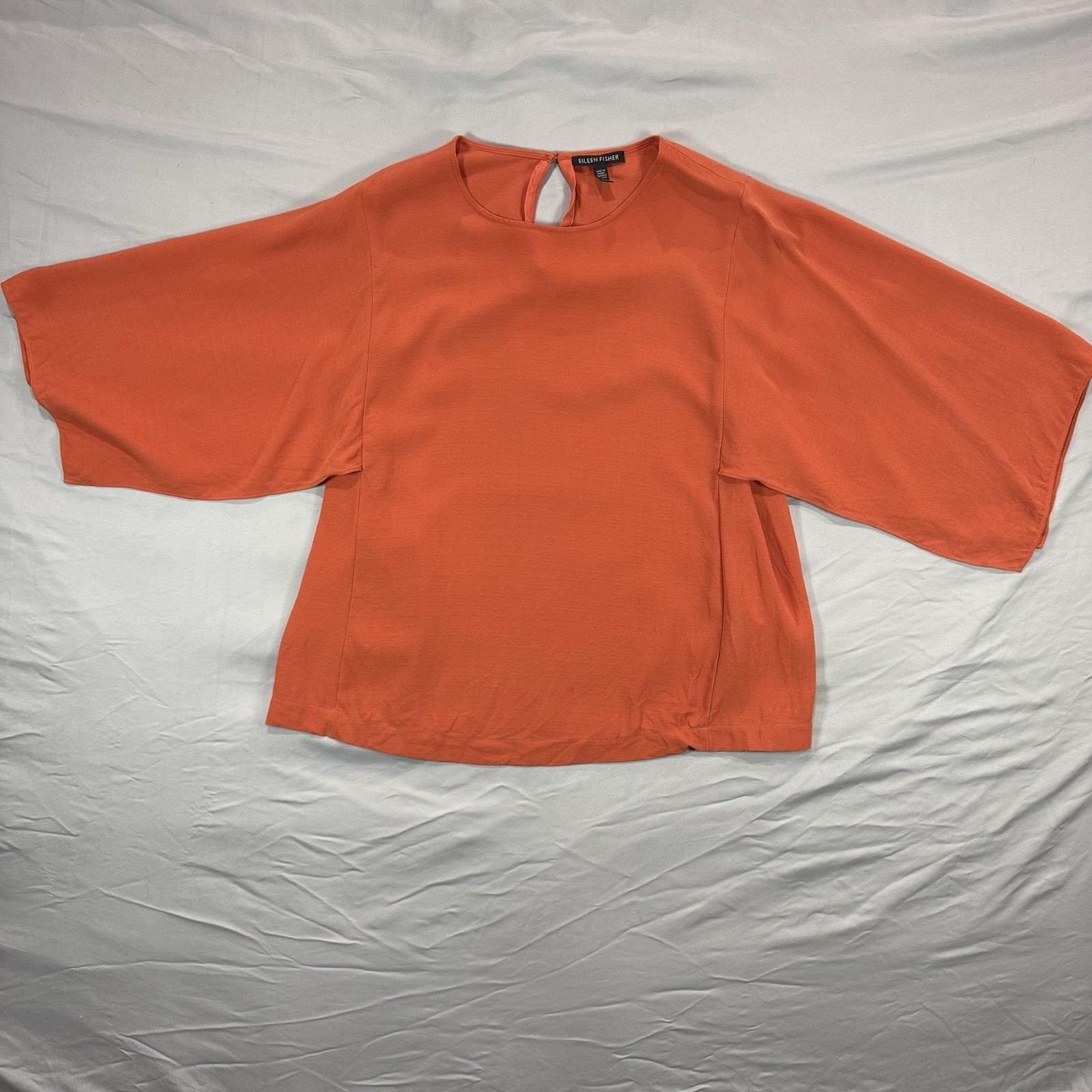 Eileen Fisher Georgette Crepe Blouse 100% Silk Womens XS Orange Career Luxury
