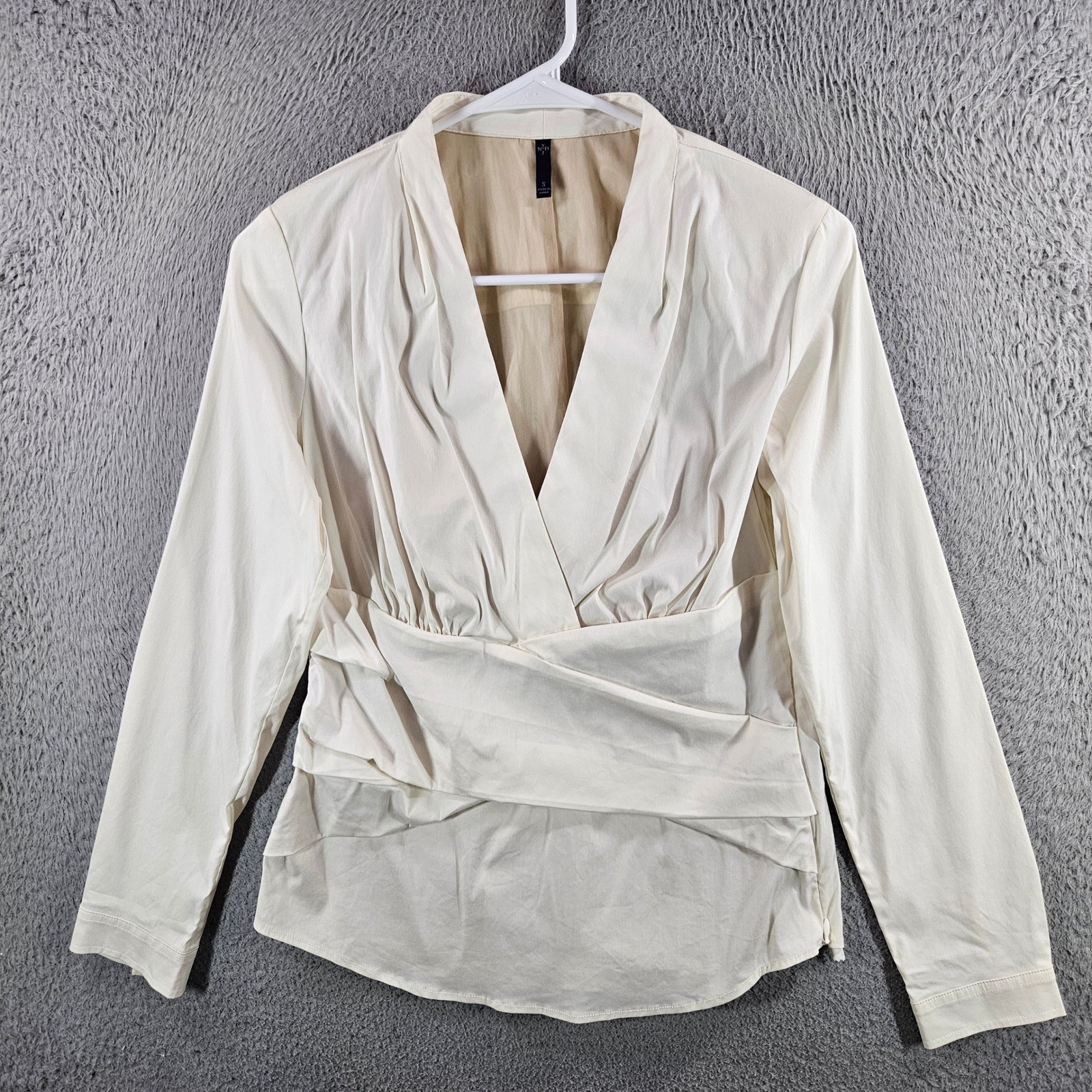 NYDJ Womens Ivory Wrap Front V-Neck Blouse Long Sleeve Cotton Blend Size S