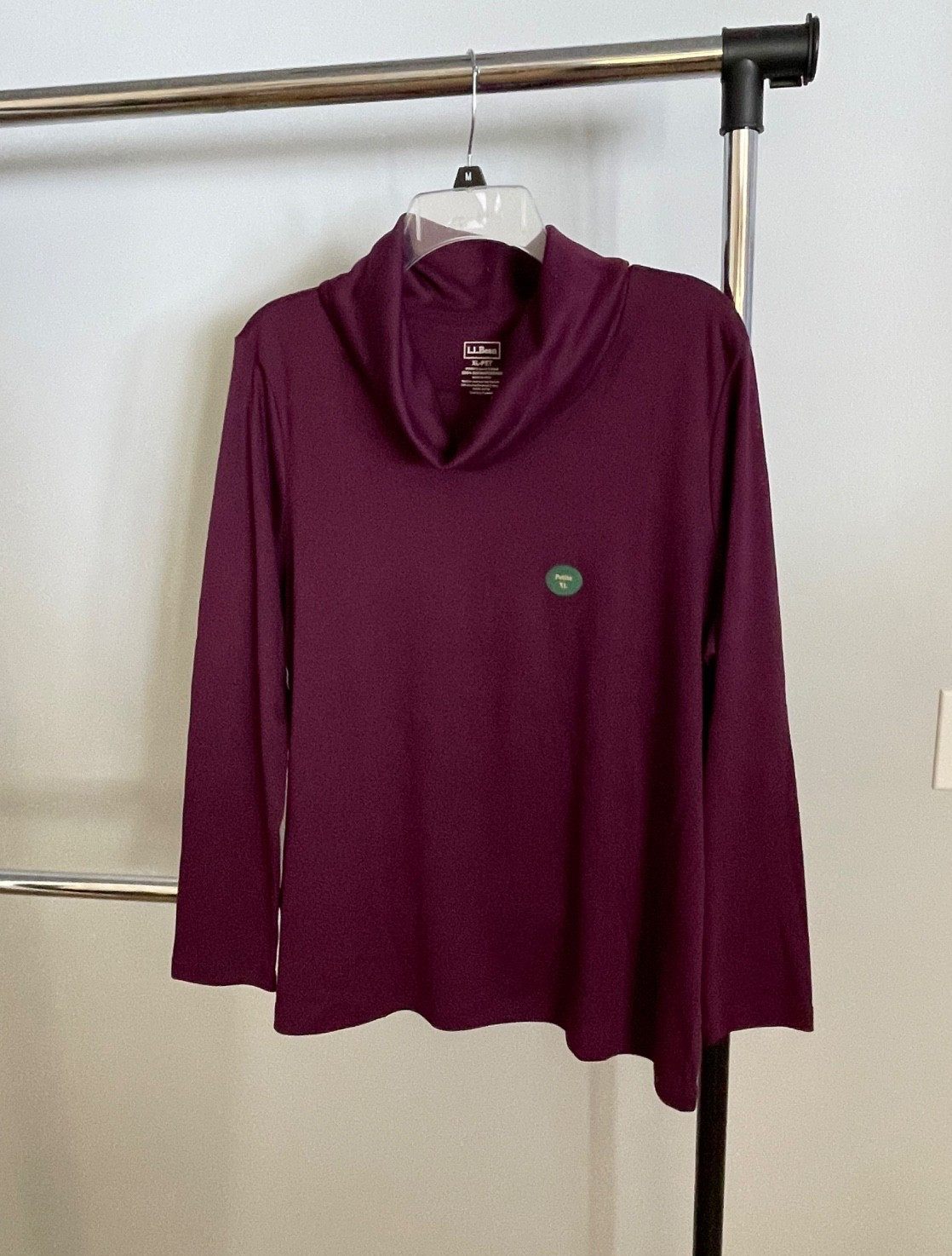 L.L. Bean Cowl Neck Long Sleeve Top 100% Supima Cotton Royal Plum Petite XL NWT
