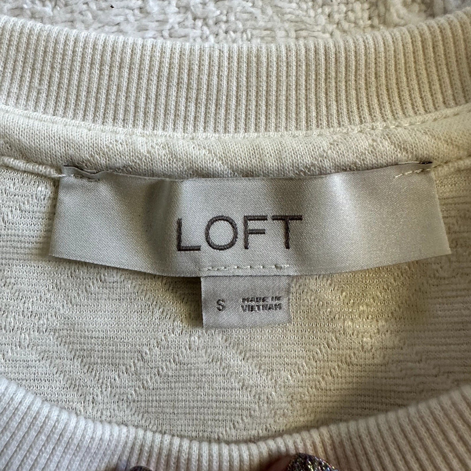 LOFT Quilted Puff Sleeve Top Blouse Long Sleeve Petite S Ivory White Minimalist