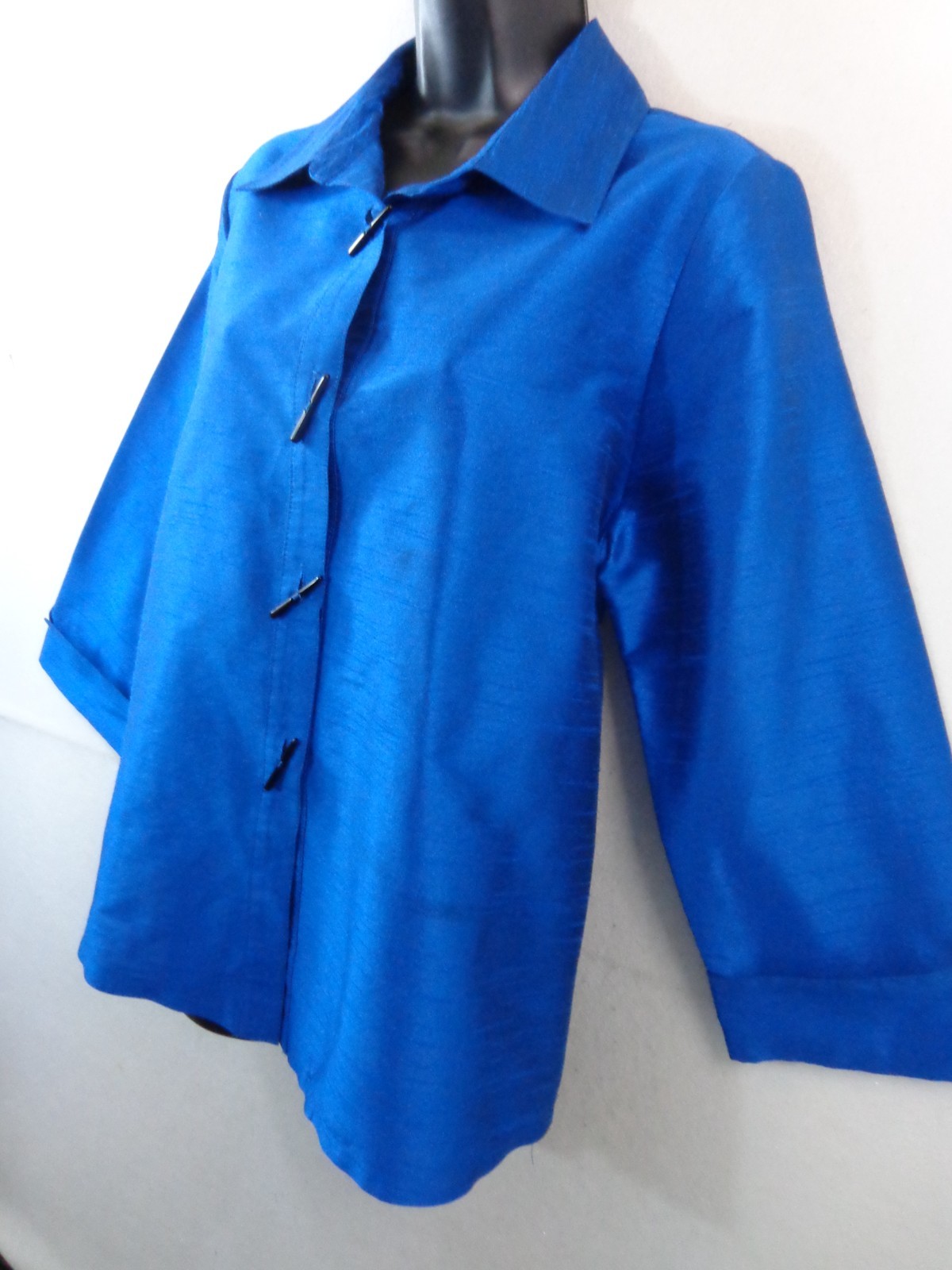 IC By Connie K Blouse Women’s L Blue Toggle Front Collared Tunic Top 3/4 Sleeve