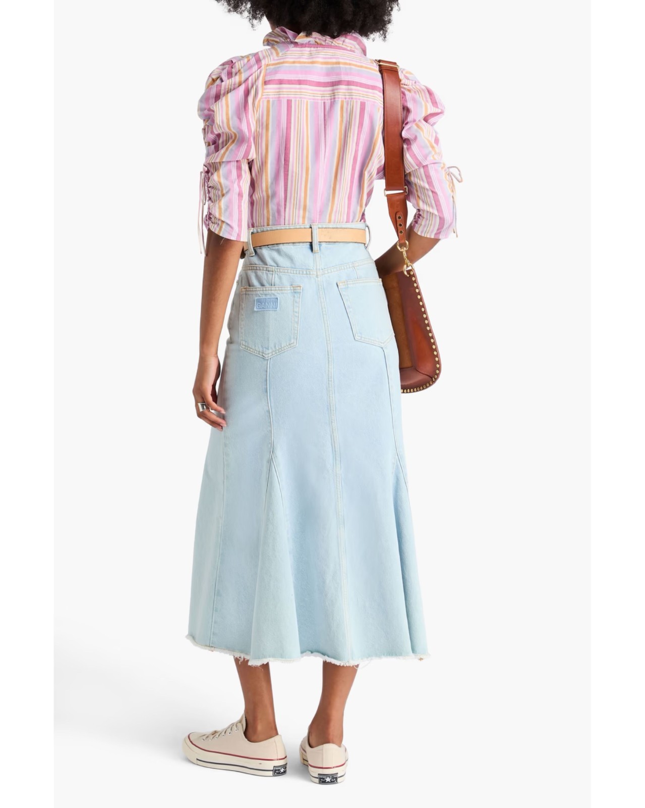 ISABEL MARANT Therese striped pink cotton ruffle shirt FR 34 US 2 XS