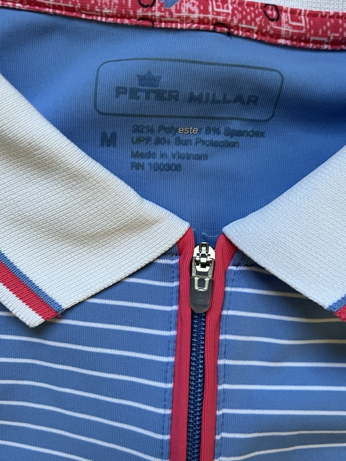 PETER MILLAR Chrissie Zip Performance Polo Shirt Striped Preppy Golf , Medium