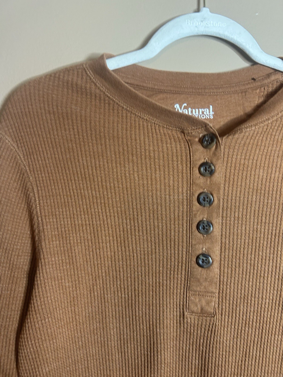 Natural Reflections Orange Solid Long Sleeve Shirt Blouse Size L Soft Cotton