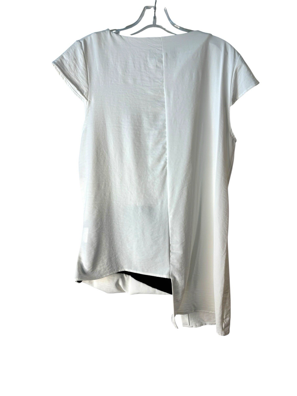 Sassy White Asymmetrical Tunic Top L Black Contrast Pocket Art to Wear NWT