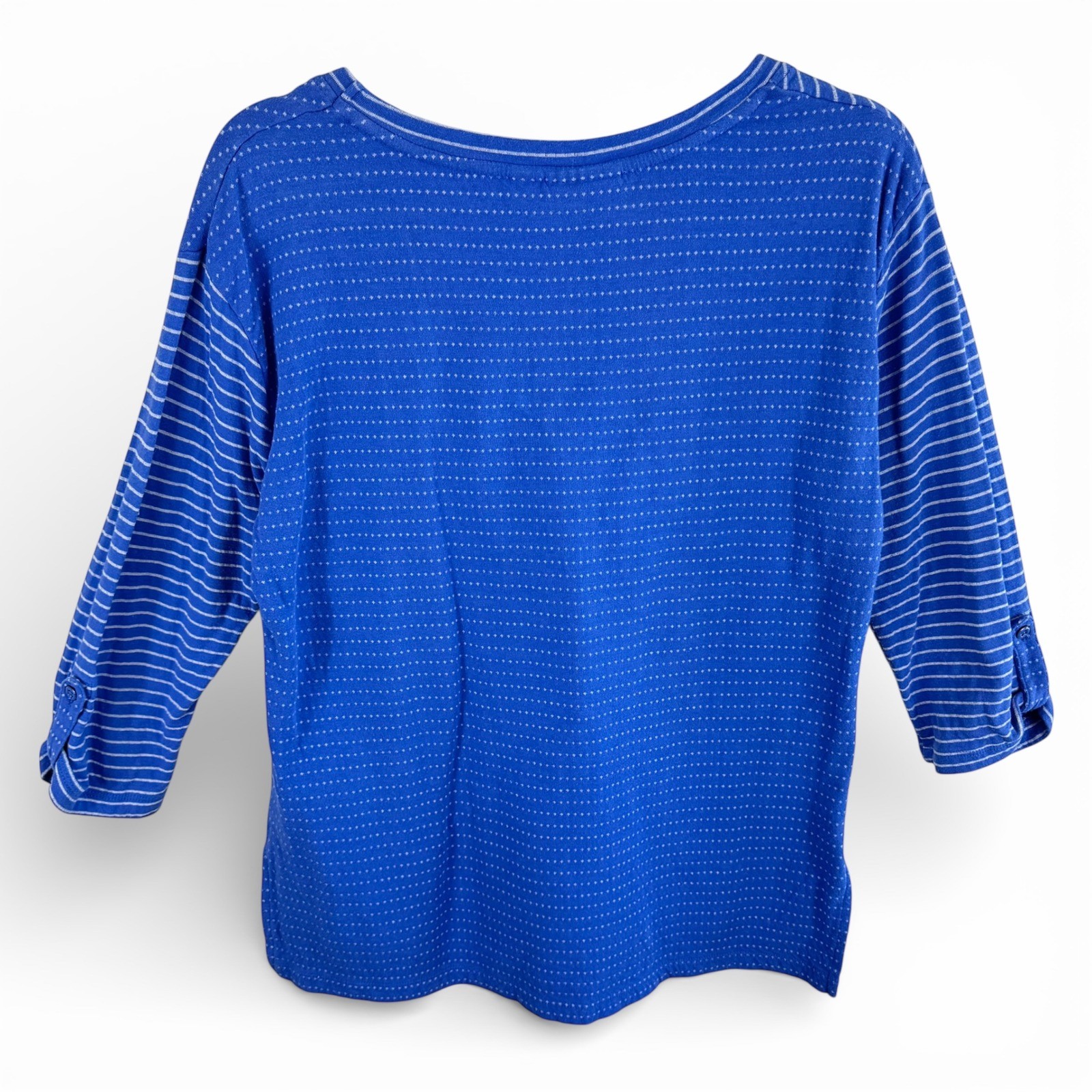 Onque Casual Womens Large Blue White Striped Cotton Blend 3/4 Sleeve Top Shirt