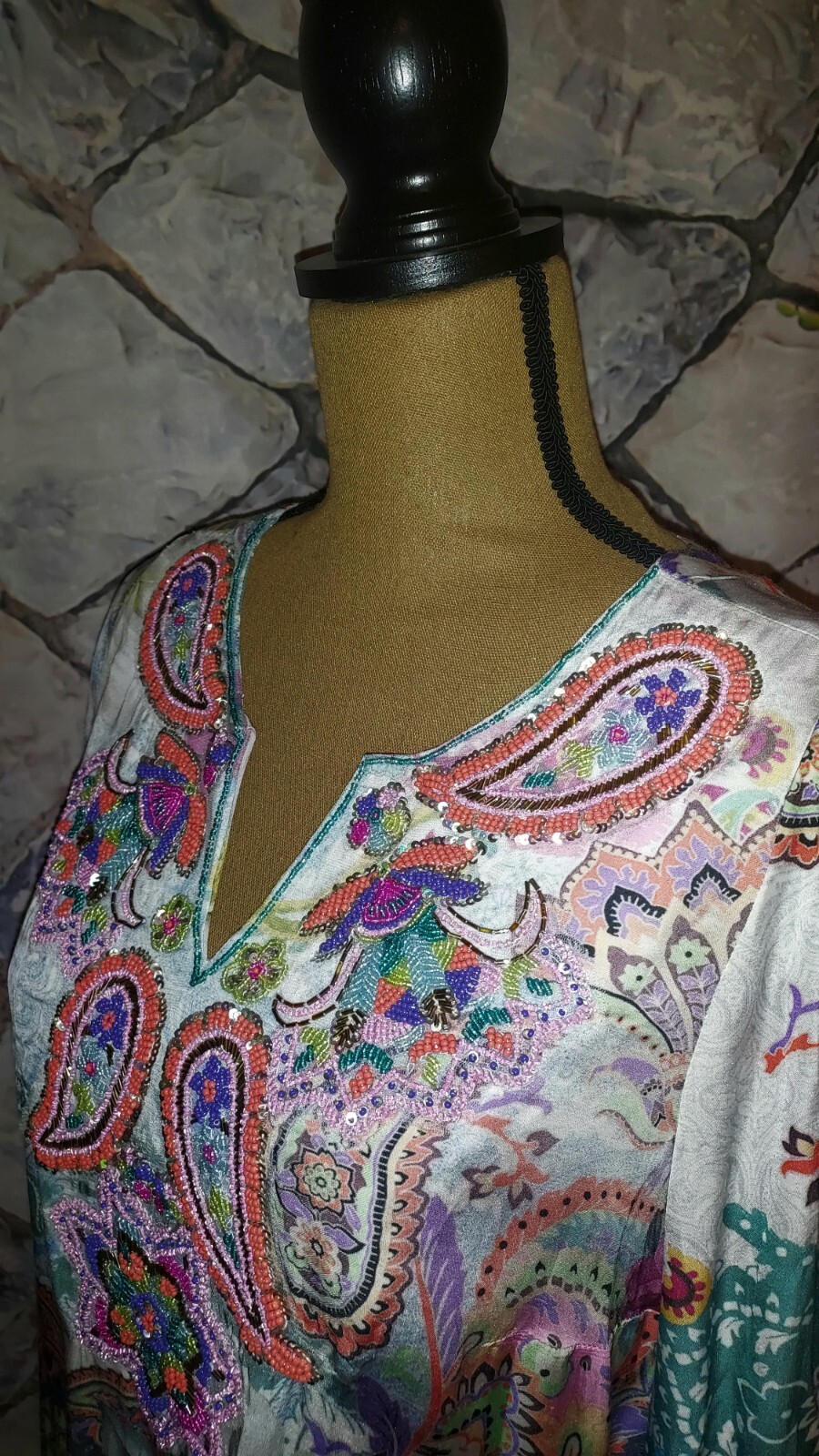 Soft Surroundings Florent Tunic in Aquatic Blue Beaded Sequins Size XS Beautiful