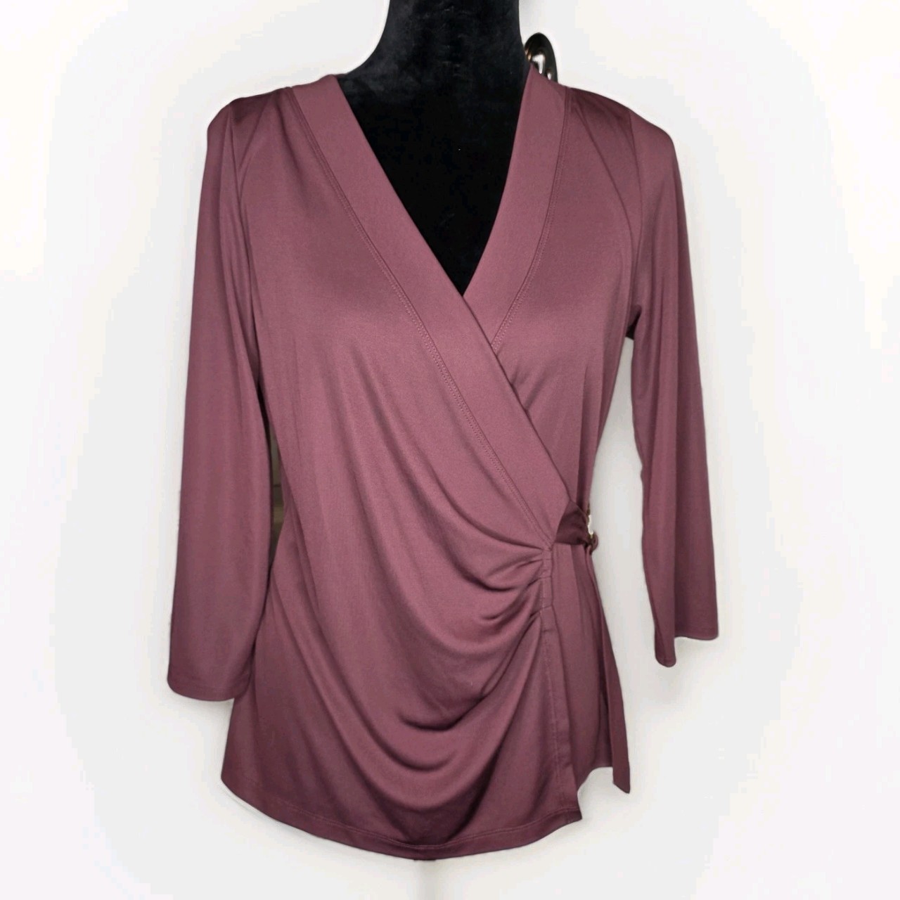 Lauren Ralph Lauren Stretch Jersey Surplice V-Neck 3/4 Sleeve Front Wrap Top Lg