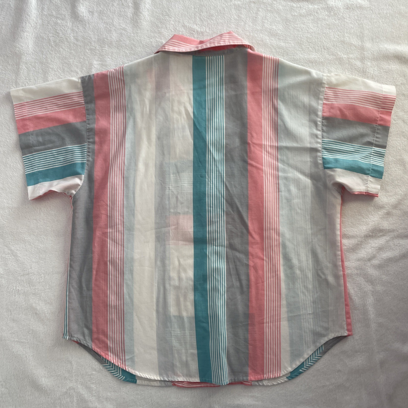Vintage 90s Women’s Button Up M Teal Pink Grey Stripe Mervyn’s Junior Connection